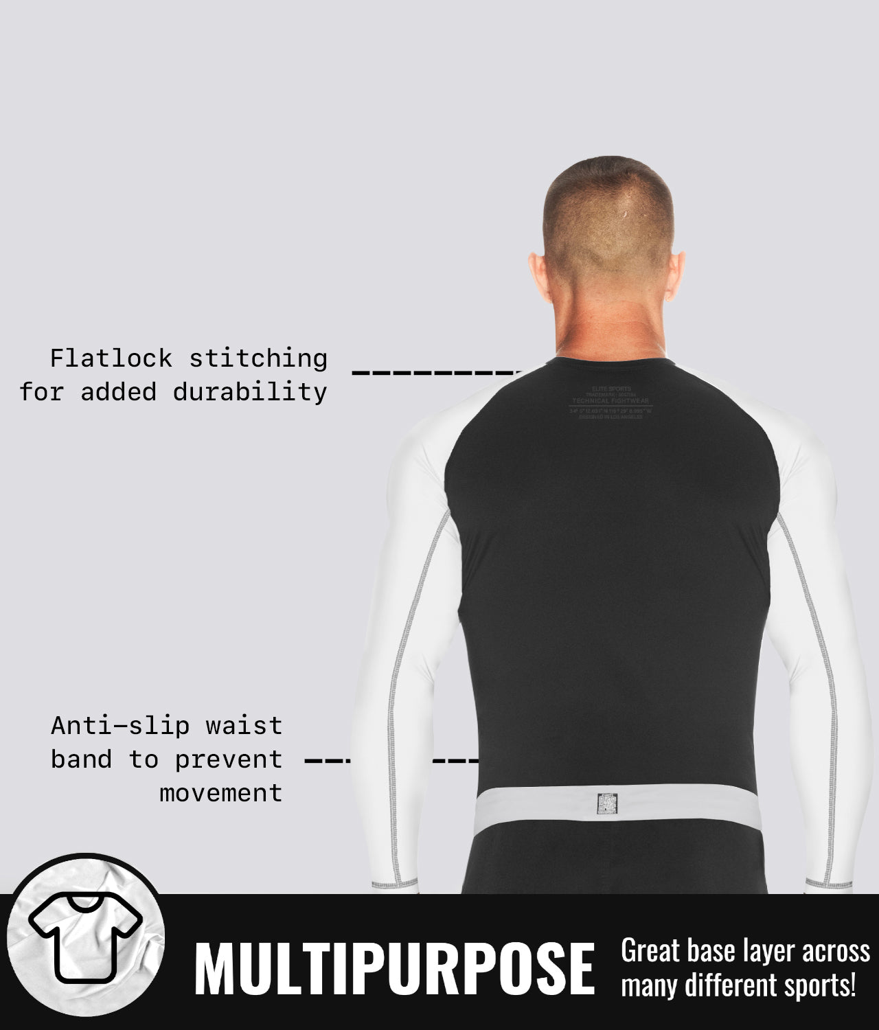 Elite Sports Men's Standard White Long Sleeve Jiu Jitsu BJJ Rash Guard Multipurpose