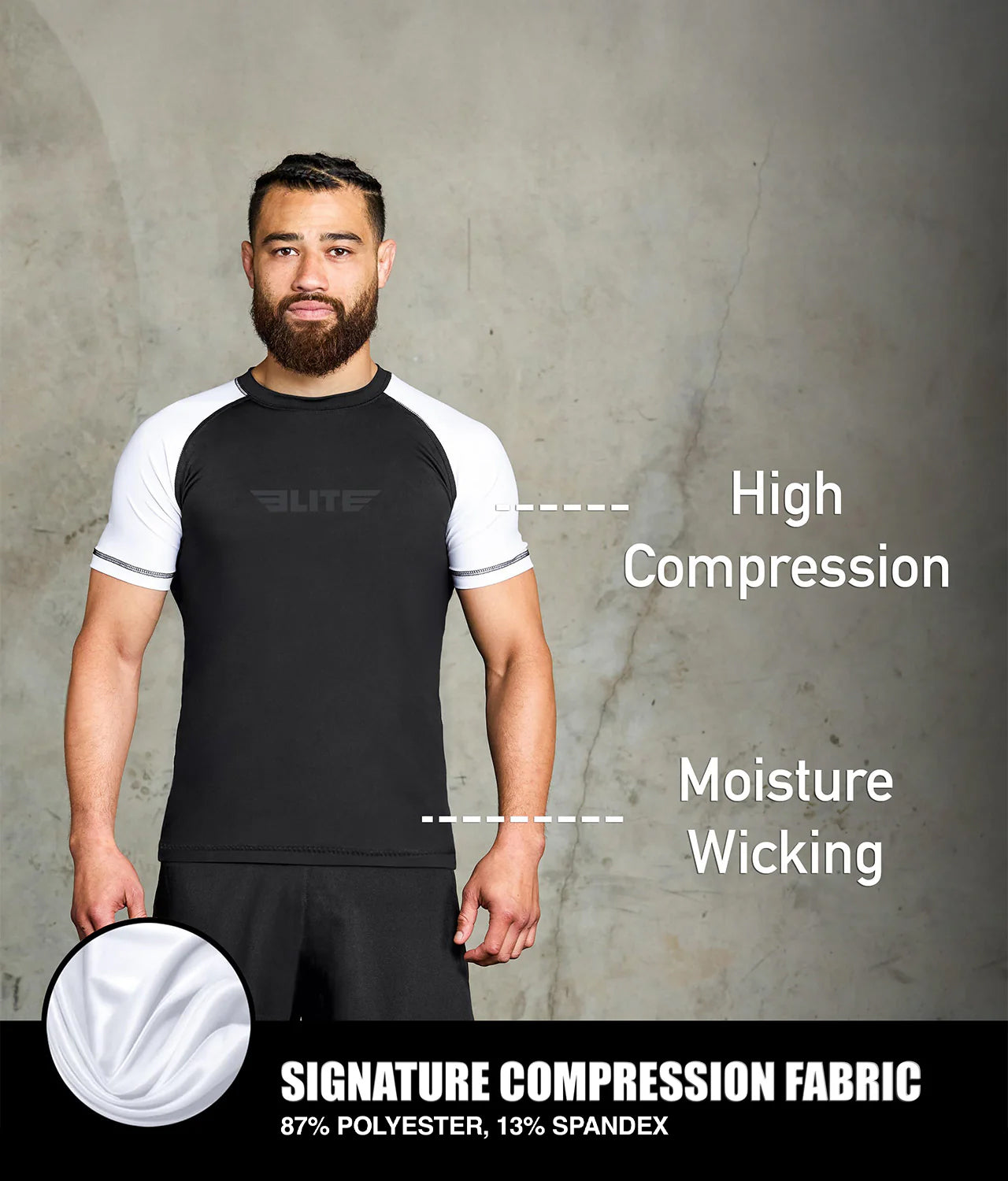 elitesports standard white short sleeve mens bjj rash guard compression fabric