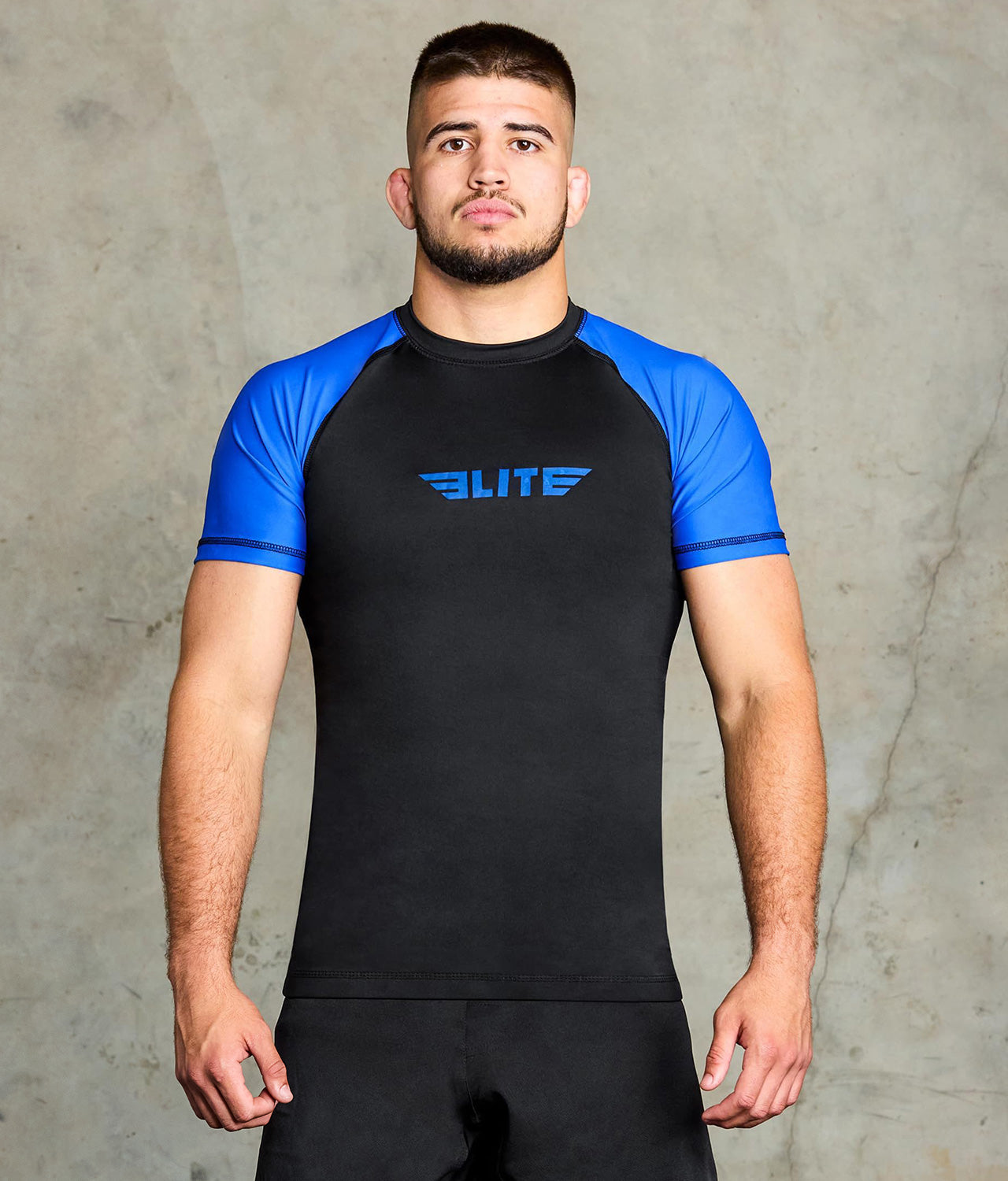 elite sports standard blue short sleeve mens mma rash guard