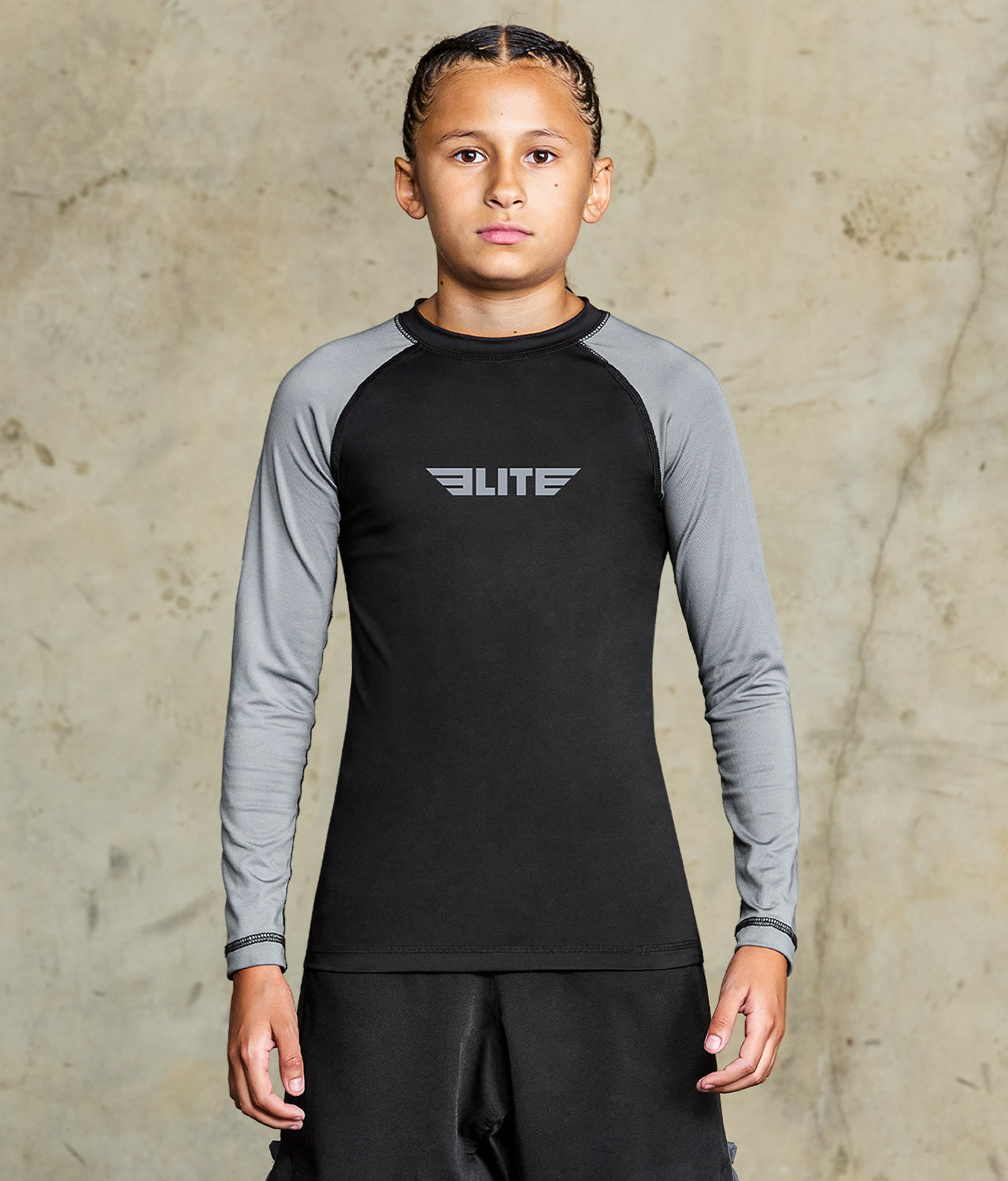standard grey long sleeve kids mma rashguard