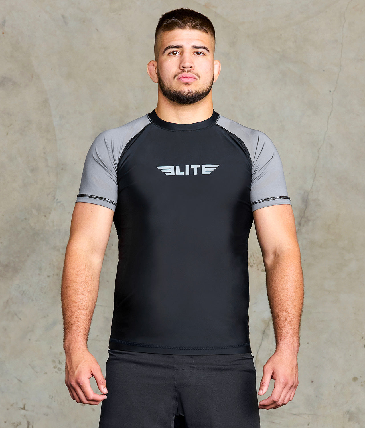 elite sports standard grey short sleeve mens mma rash guard