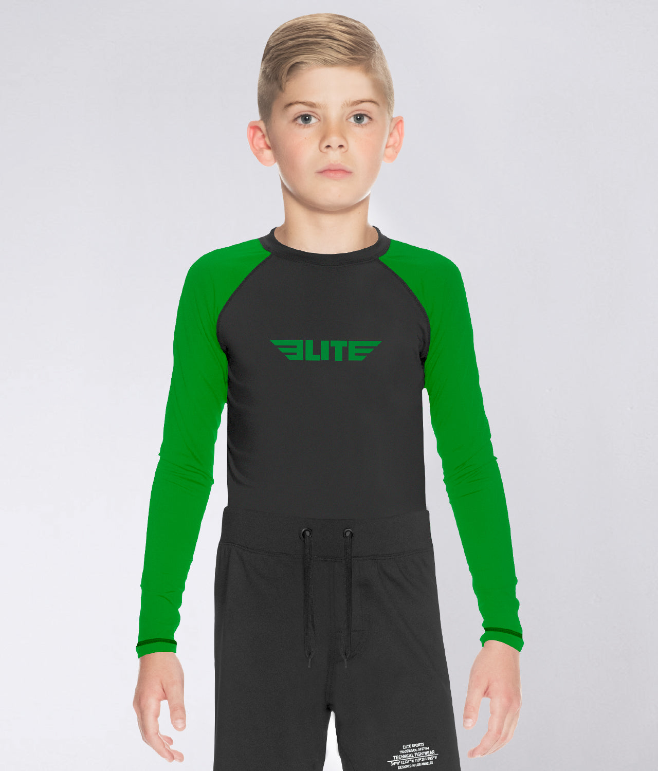 Elite Sports Kids' Standard Green Long Sleeve BJJ Rash Guard Main View