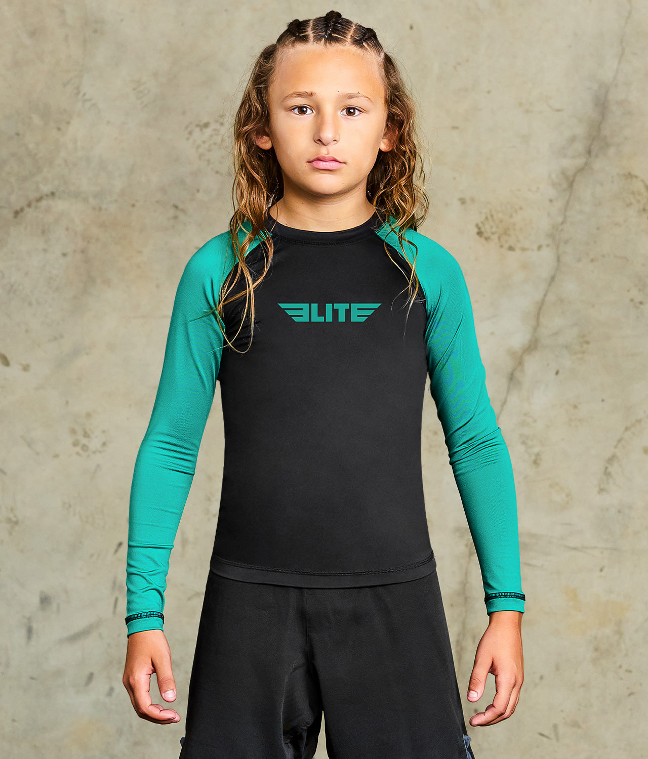 standard green long sleeve kids mma rashguard