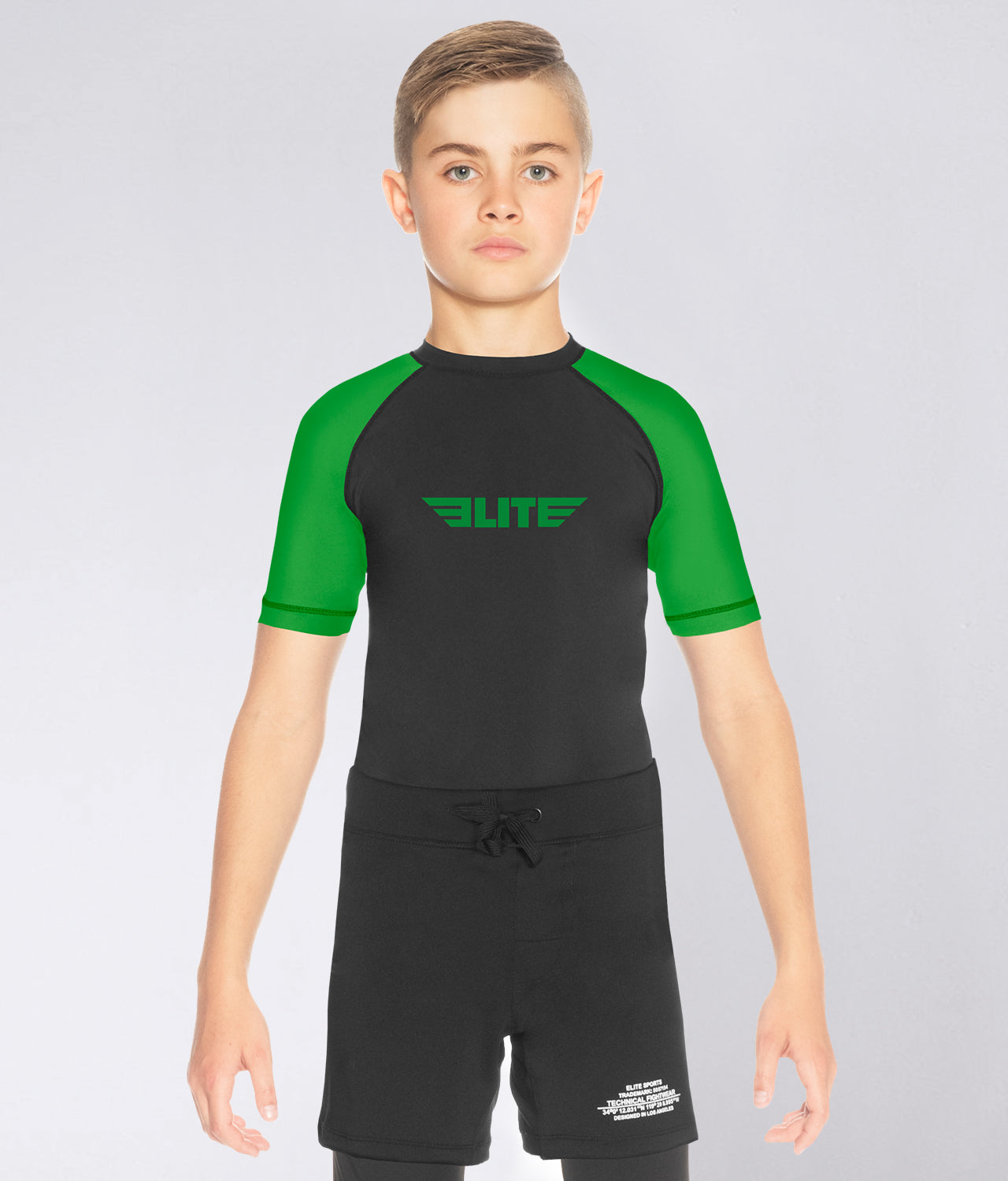 Elite Sports Kids' Standard Green Short Sleeve boxing Rash Guard