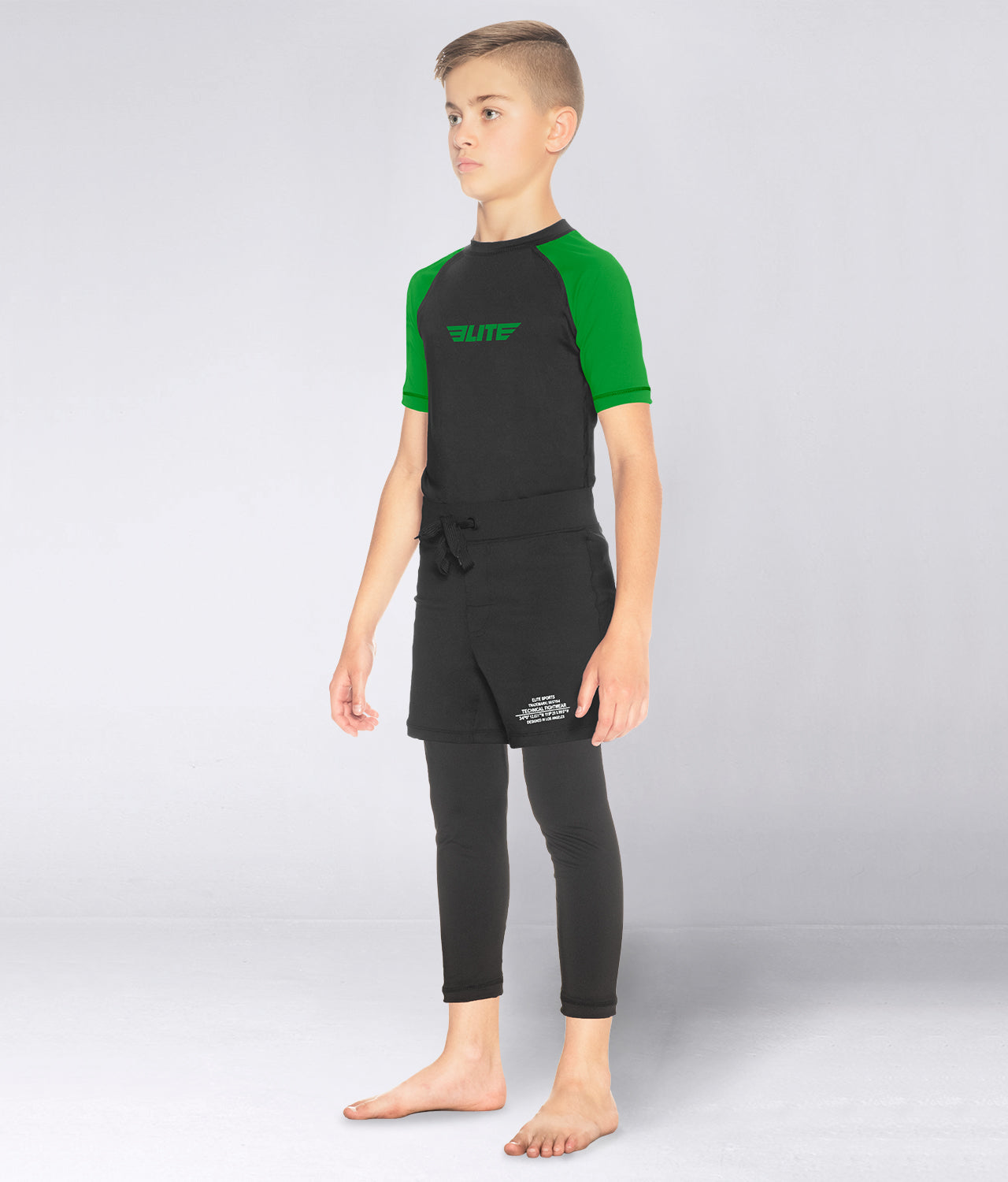 Kids' Standard Green Short Sleeve Wrestling Rash Guard 