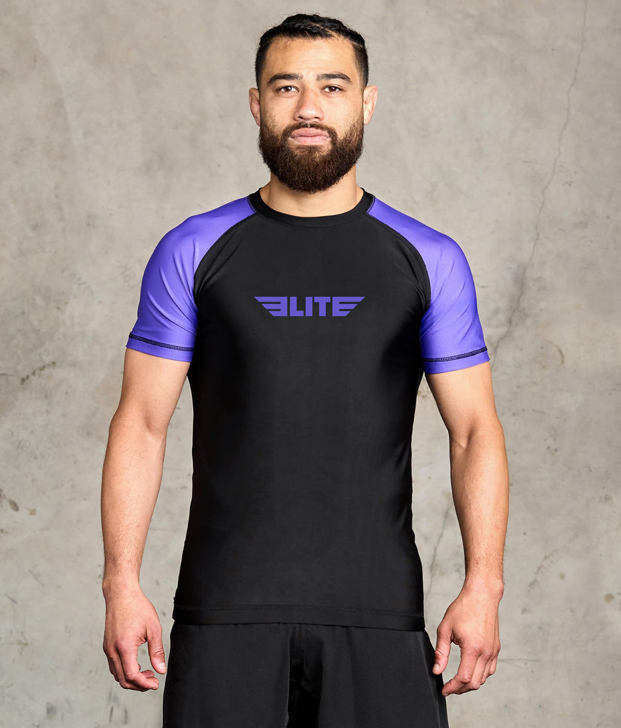 elite sports standard purple short sleeve mens mma rash guard