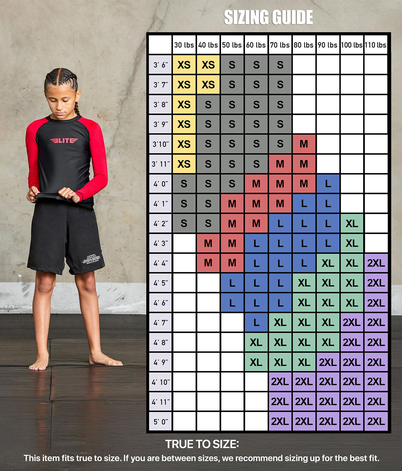 Standard Red Long Sleeve No-Gi Kids BJJ Rash Guard