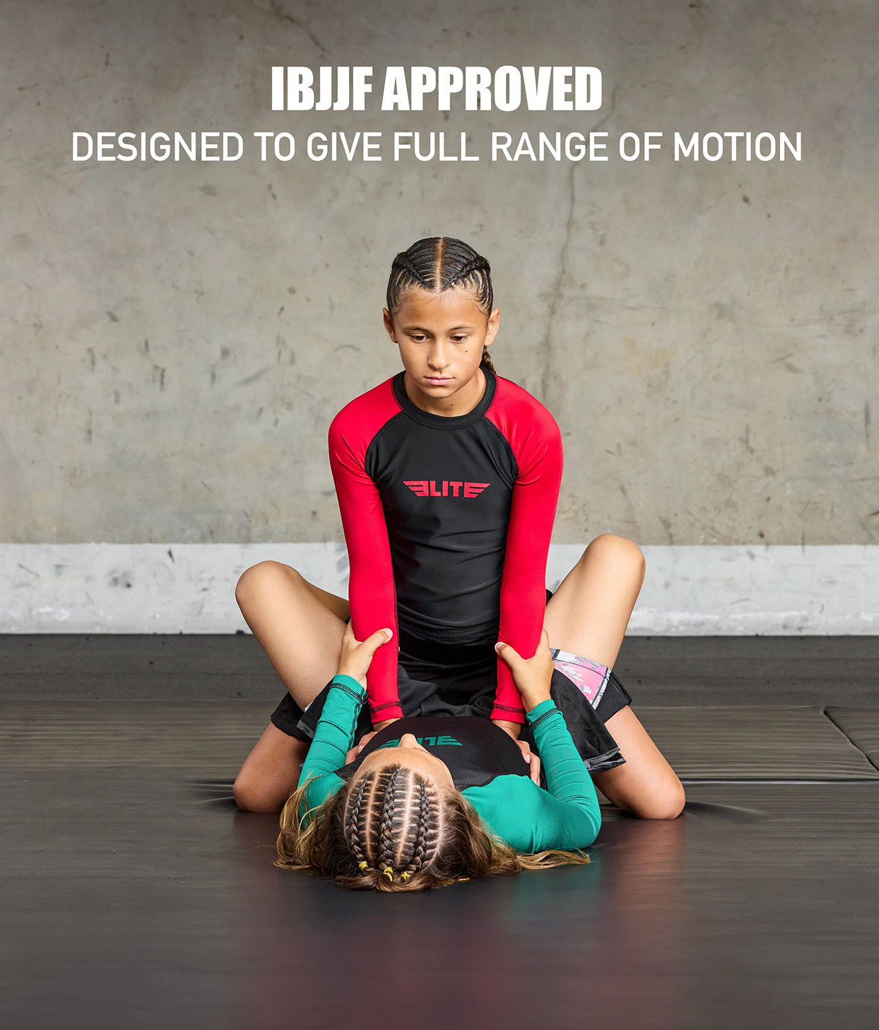 standard red long sleeve kids ijiu jitsuf approved jiu jitsu rash guard