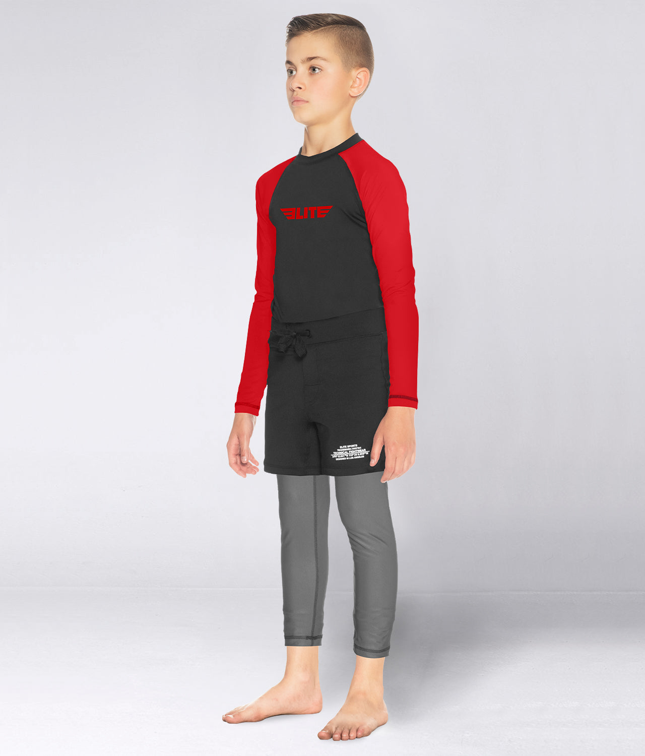Elite Sports Kids' Standard Red Long Sleeve BJJ Rash Guard Side View