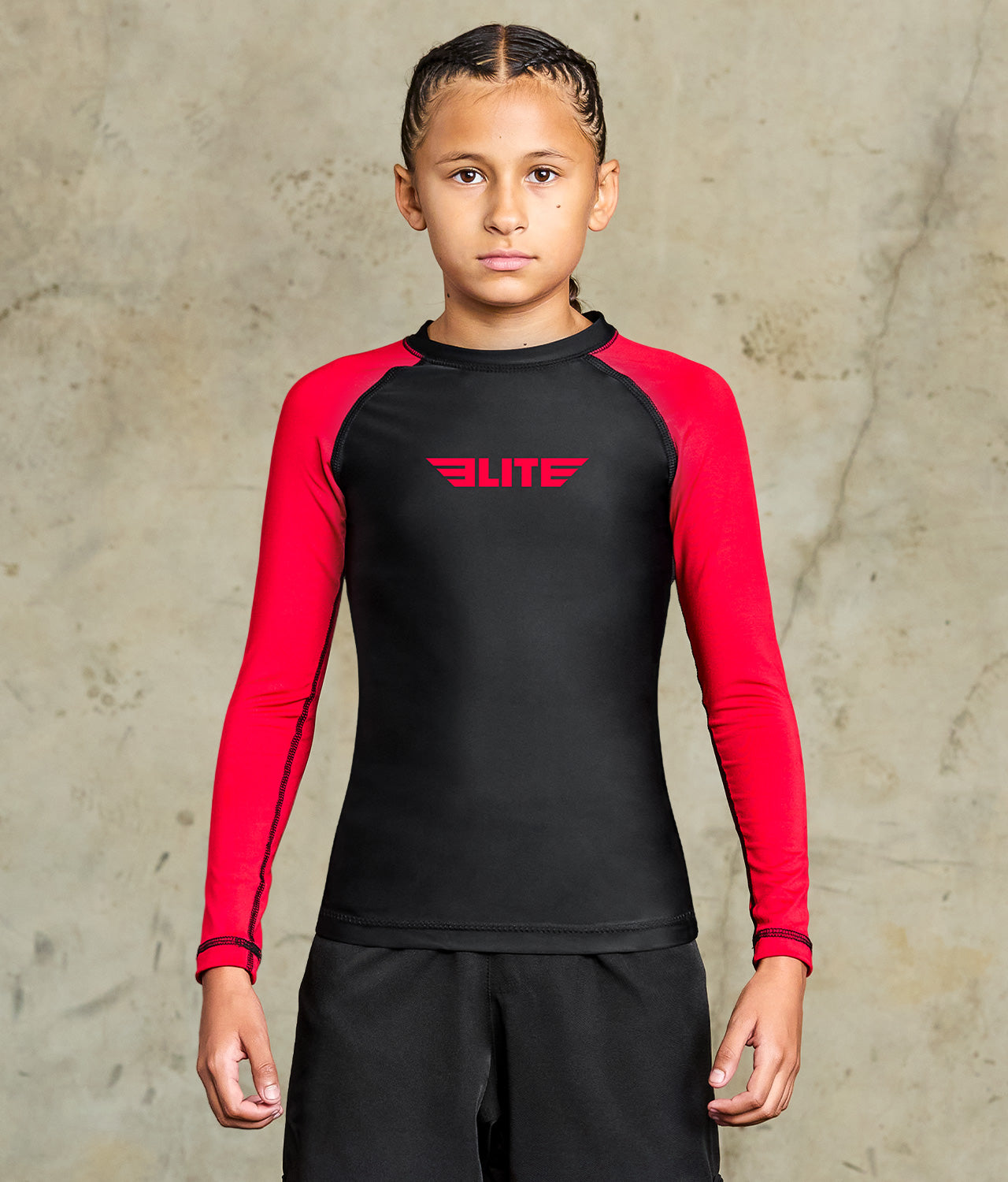 standard red long sleeve kids mma rashguard