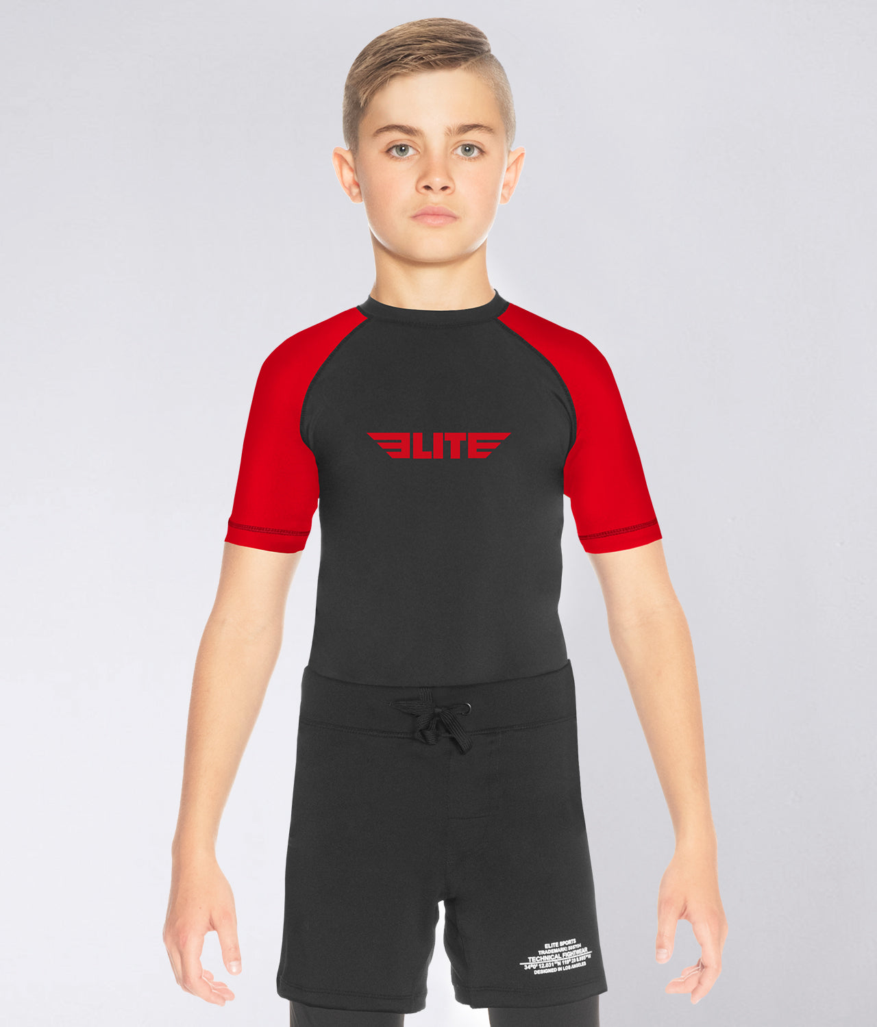 Elite Sports Kids' Standard Red Short Sleeve BJJ Rash Guard Main View