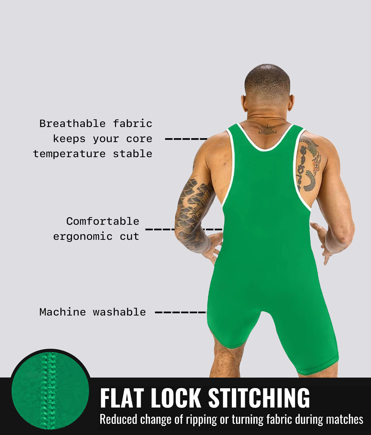 Elite Sports Adults' Standard Series Green Wrestling Singlets Flat Lock Stitching