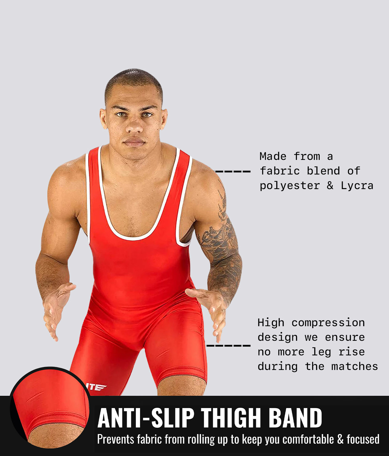 Elite Sports Adults' Standard Series Red Wrestling Singlets Anti-Slip Thigh Band