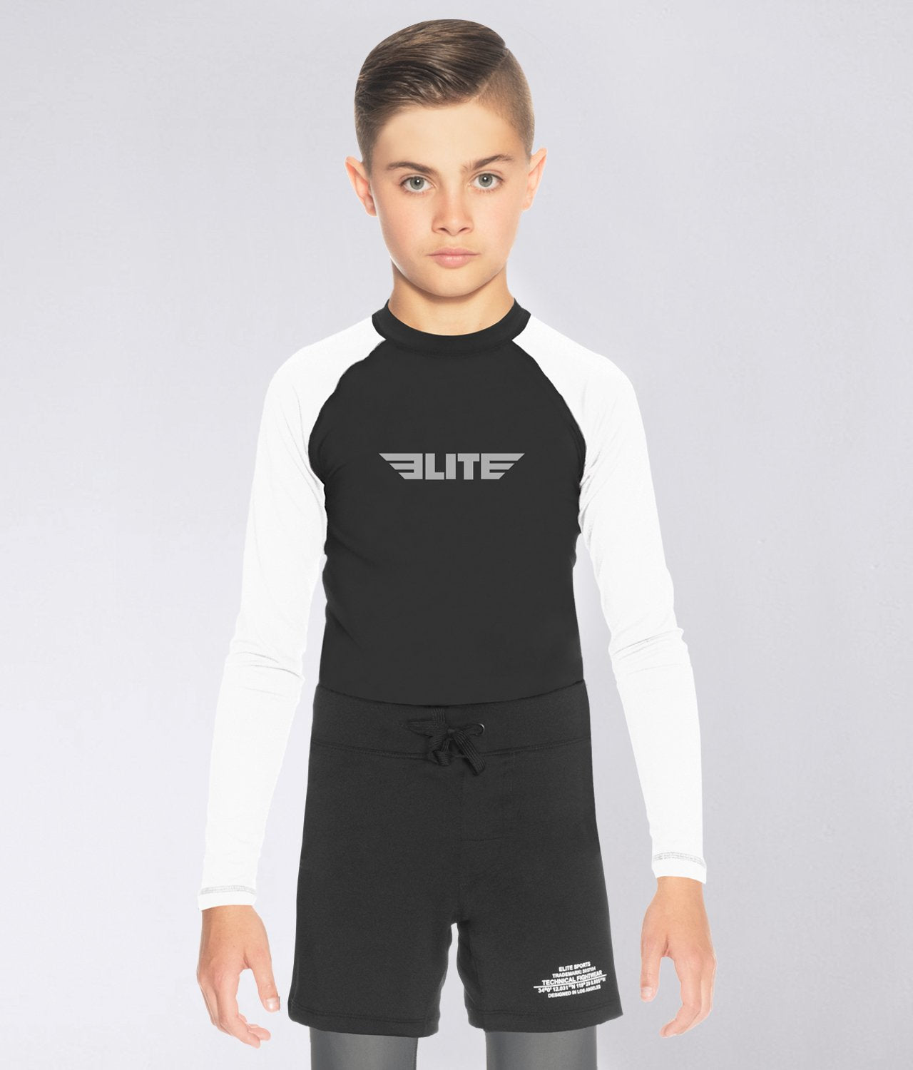 Elite Sports Kids' Standard White Long Sleeve BJJ Rash Guard Main View