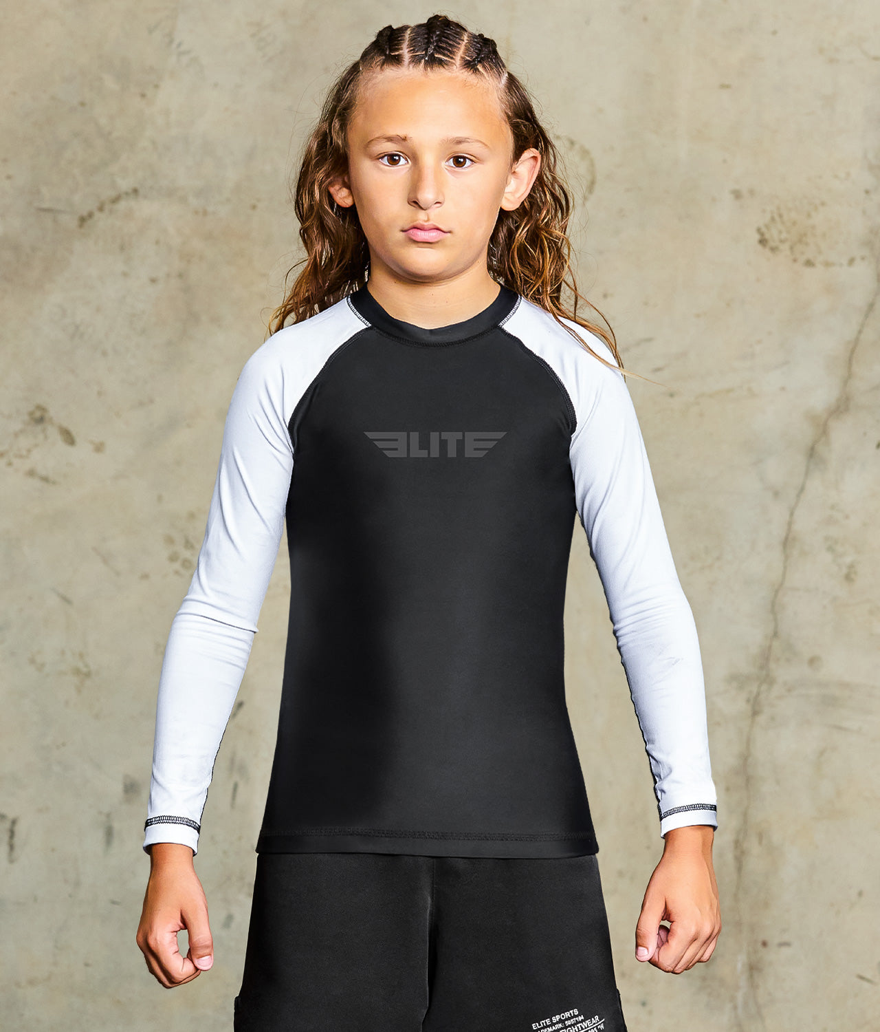 standard white long sleeve kids mma rashguard