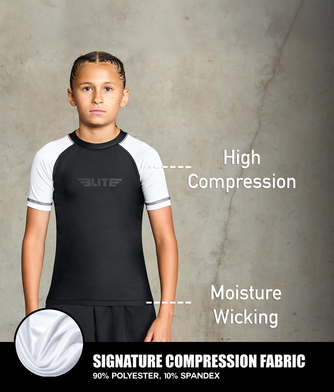 Kids' Standard White Short Sleeve MMA Rash Guard