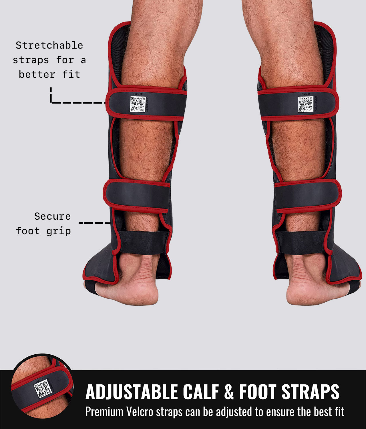 Elite Sports Adults' Star Red MMA Shin Guards Adjustable Calf & Foot Straps