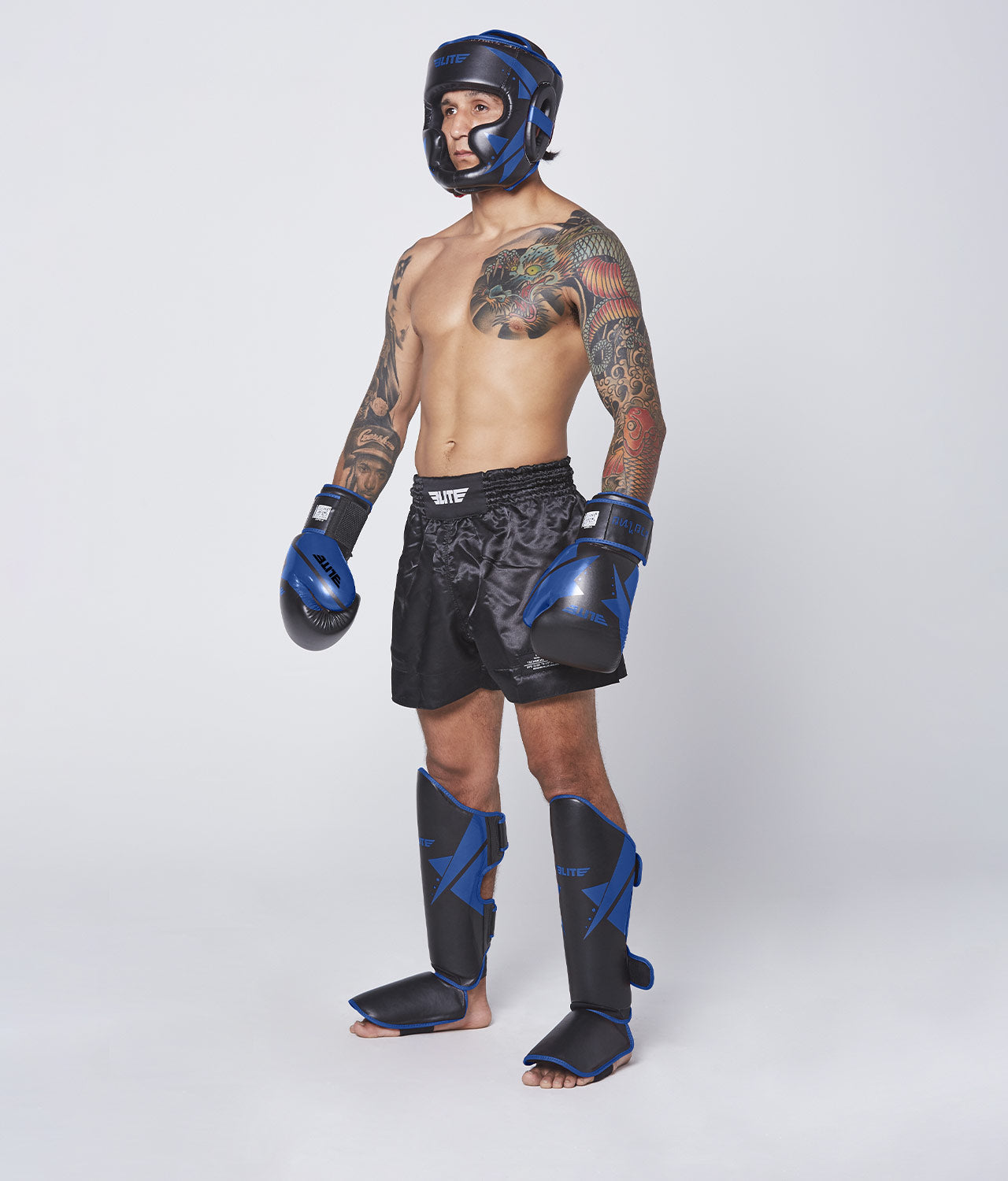 Elite Sports Adults' Star Sparring Black/Blue Boxing Headgear Side View