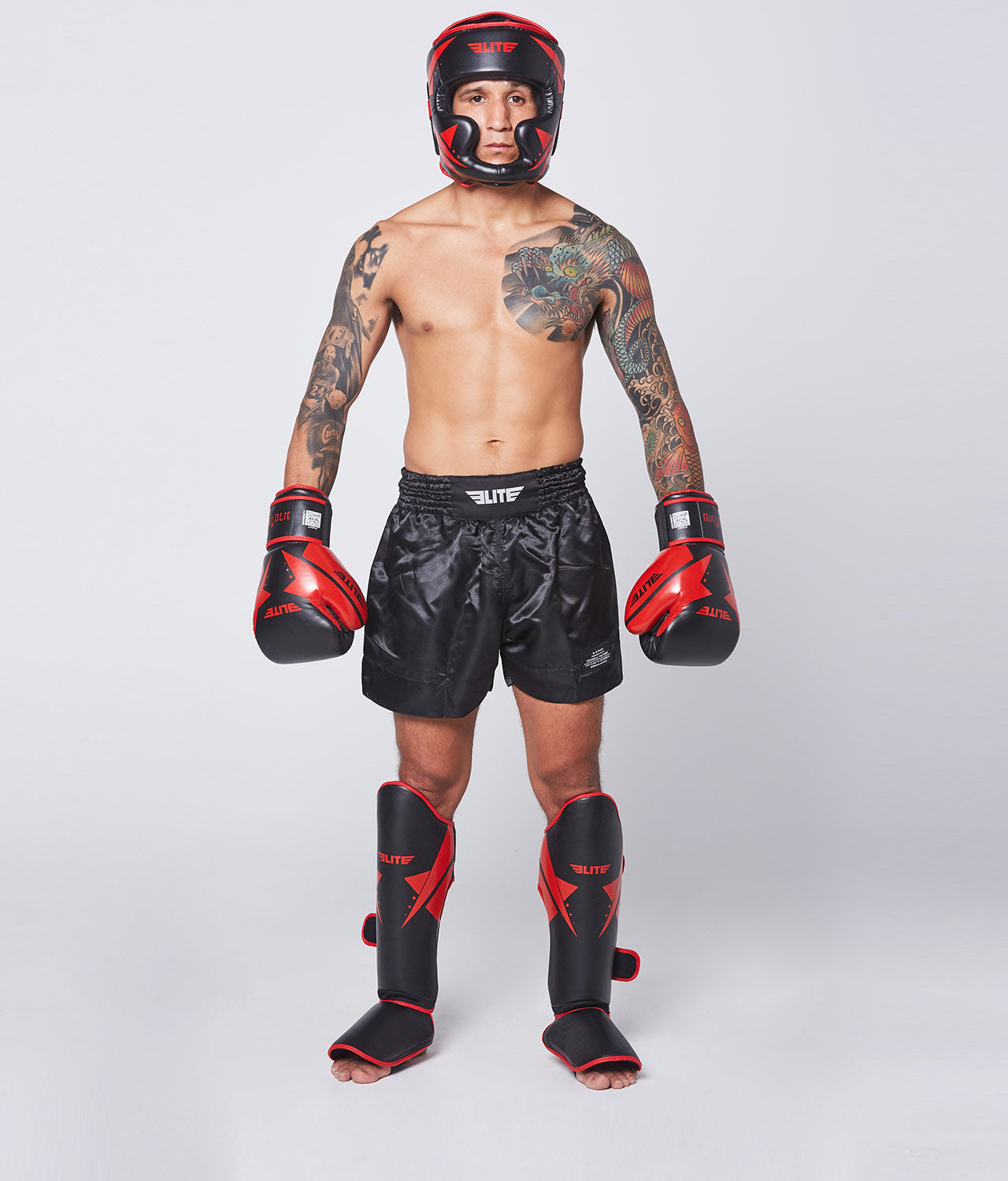 Elite Sports Adults' Star Sparring Black/Red Muay Thai Headgear Full Look