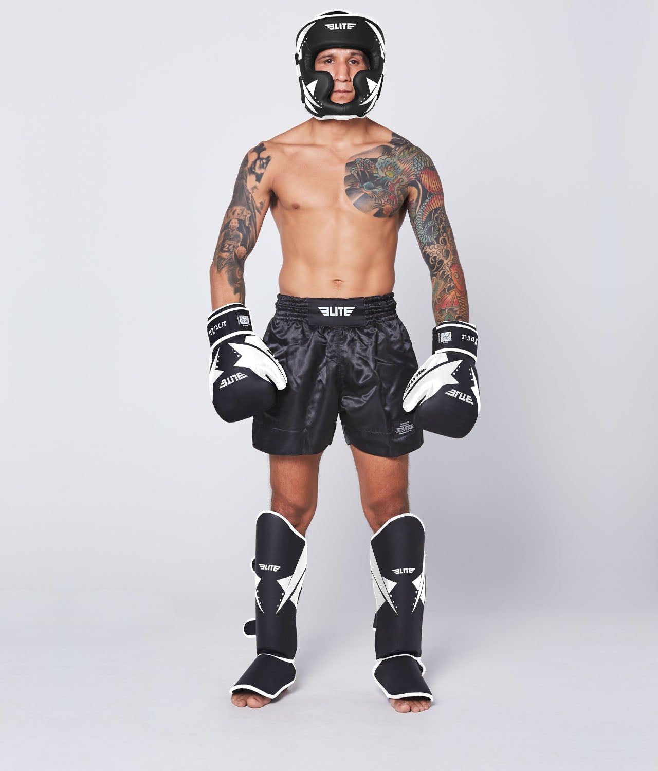 Elite Sports Adults' Star Sparring Black/White Muay Thai Headgear Full Look