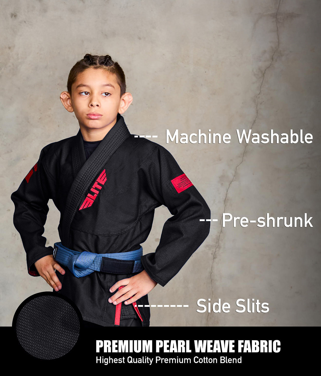 elite core black kids bjj kimono fabric