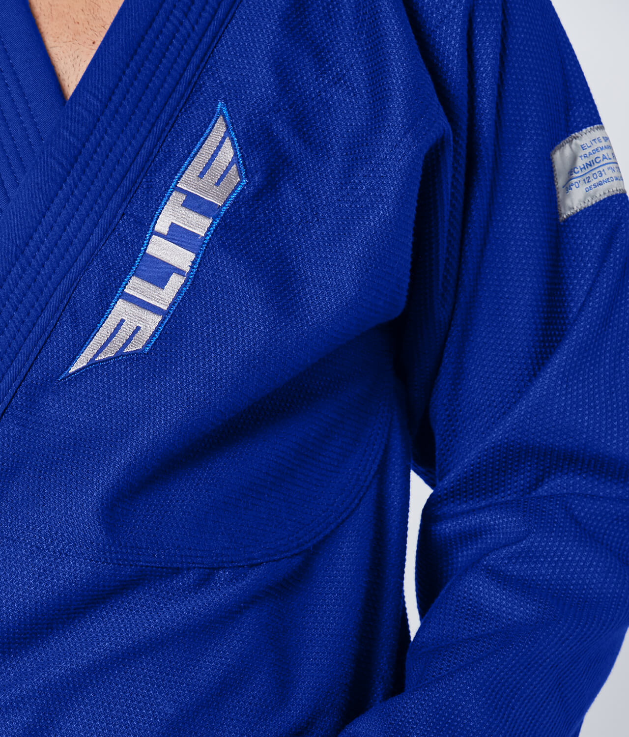Elite Sports Men's Core Blue Brazilian Jiu Jitsu BJJ Gi Closeup View
