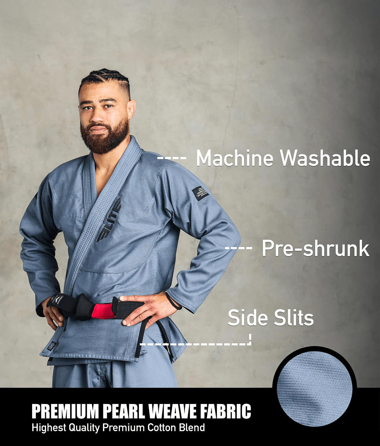 elite core gray mens bjj kimono fabric