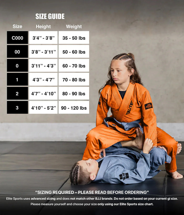 Elite Sports Core Orange Kids BJJ Gi w/ Free Belt, Preshrunk Jiu Jitsu Gi