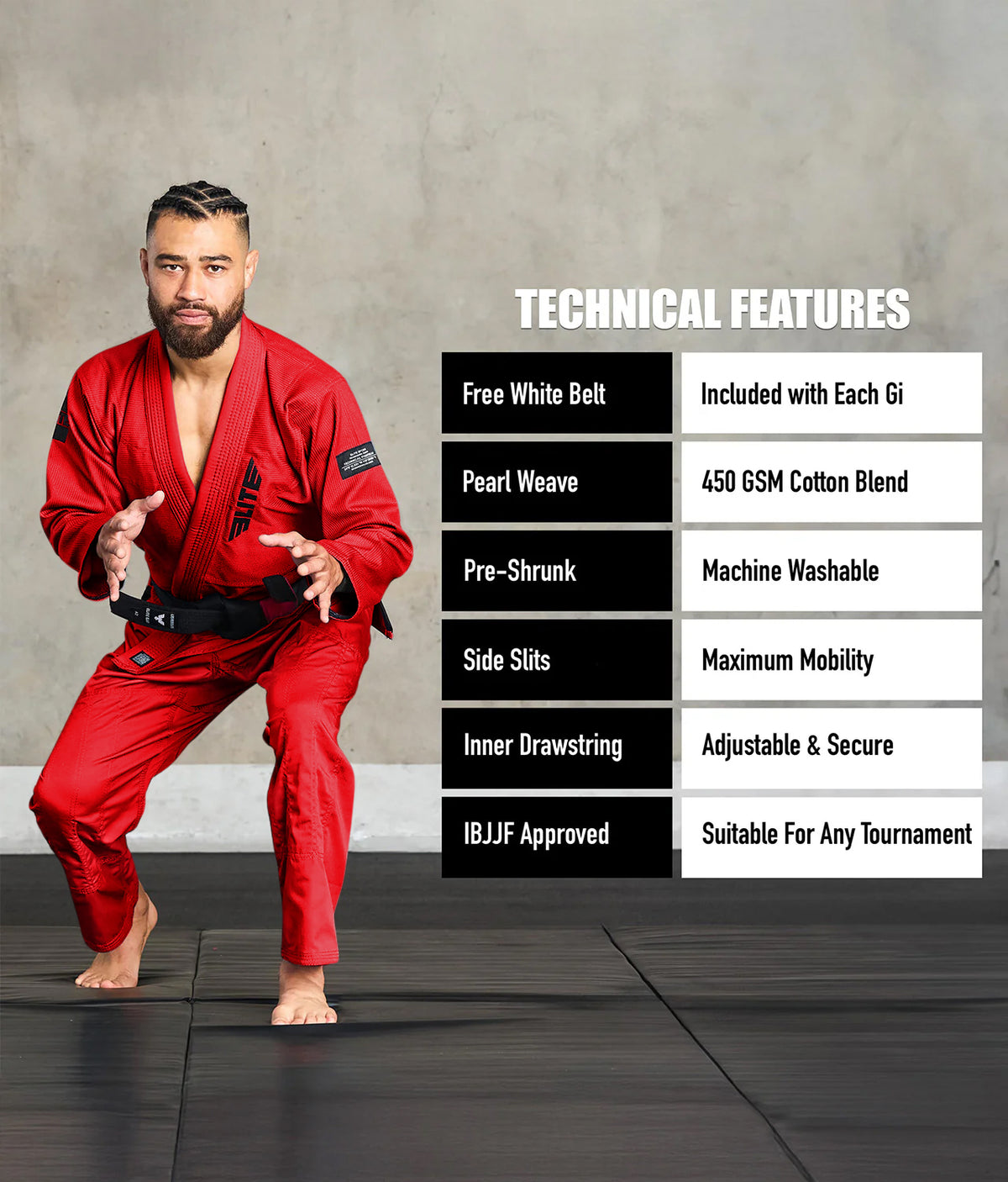 Elite Core Red Mens BJJ Gi, Preshrunk Jiu Jitsu Gi with Free Belt ...