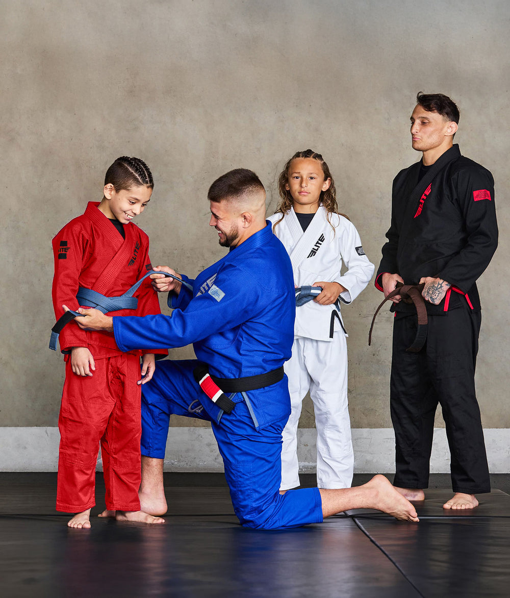 Elite Core Red Kids BJJ Gi w/ Free Belt, Preshrunk Jiu Jitsu Gi