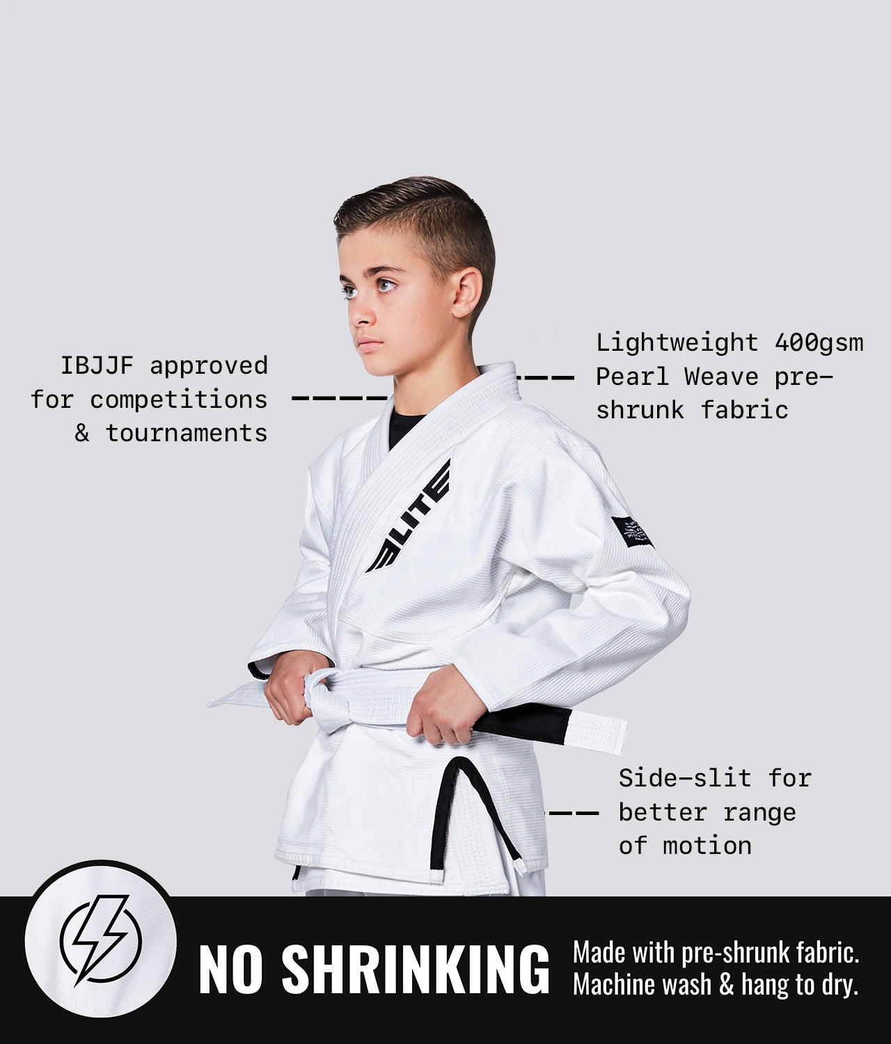 Elite Sports Kids' Core White Brazilian Jiu Jitsu BJJ Gi Preshrunk