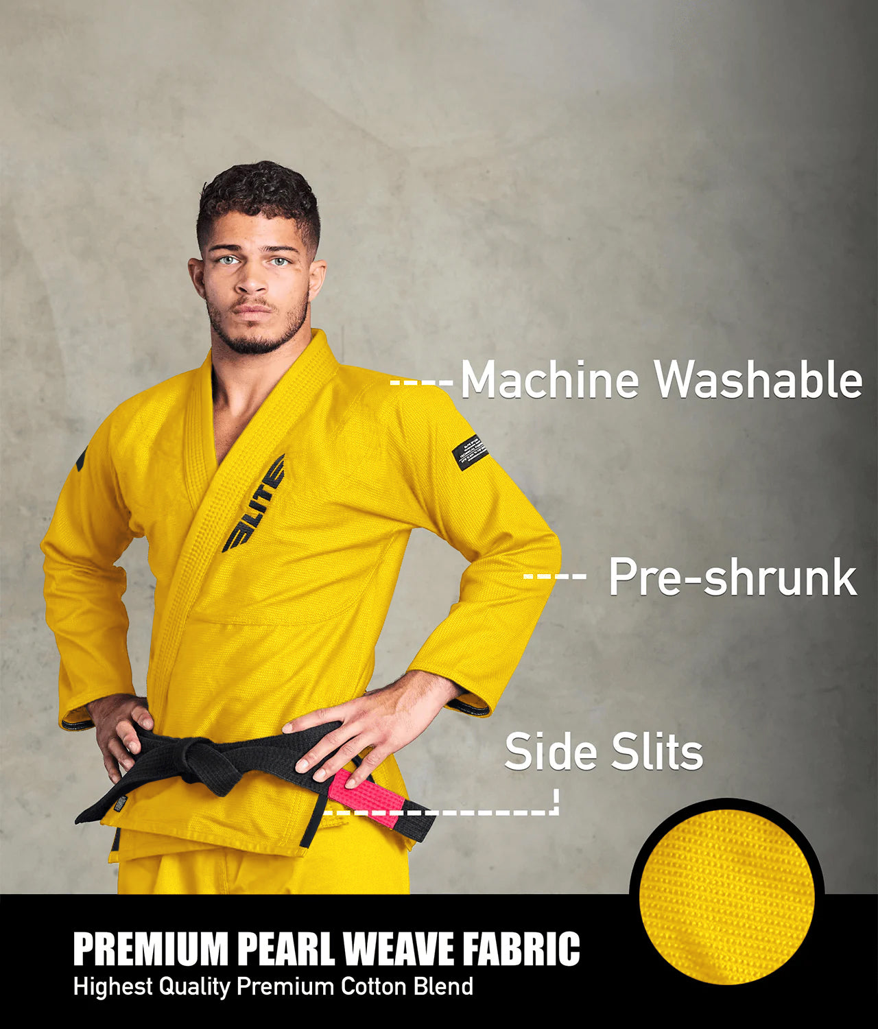 elite core yellow mens bjj kimono fabric
