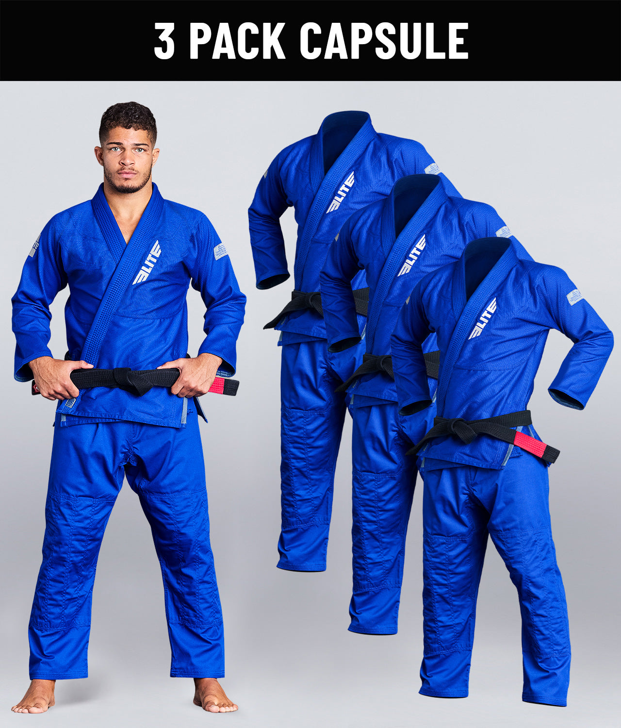 elitesports pack-of-3 core blue brazilian jiu jitsu mens bjj gi