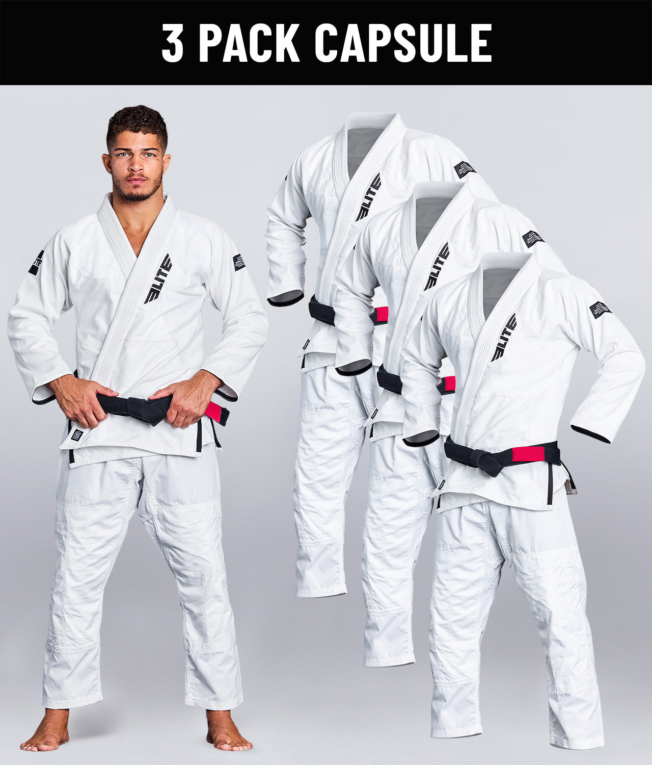 elitesports pack-of-3 core white brazilian jiu jitsu mens bjj gi