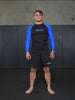 elite sports standard black blue mens long sleeve brazilian jiu jitsu bjj nogi rash guard demo video
