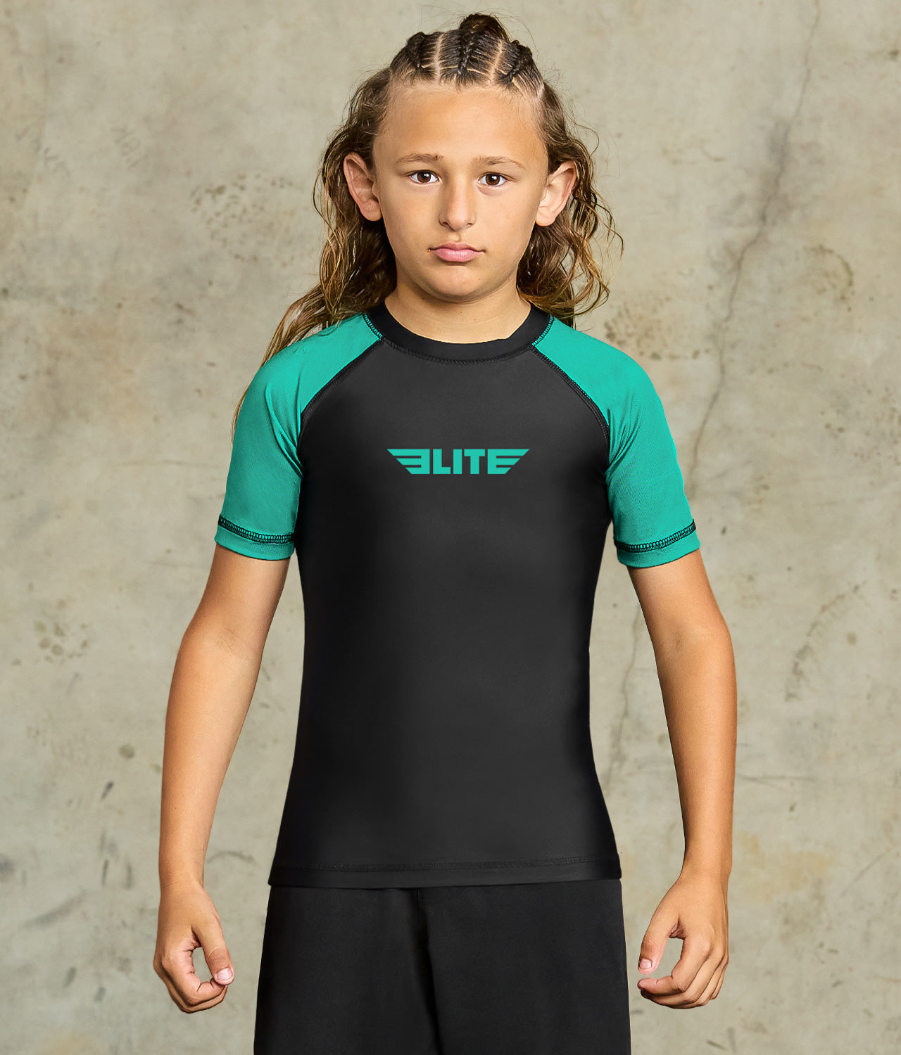 elite sports standard green short sleeve kids mma rash guard