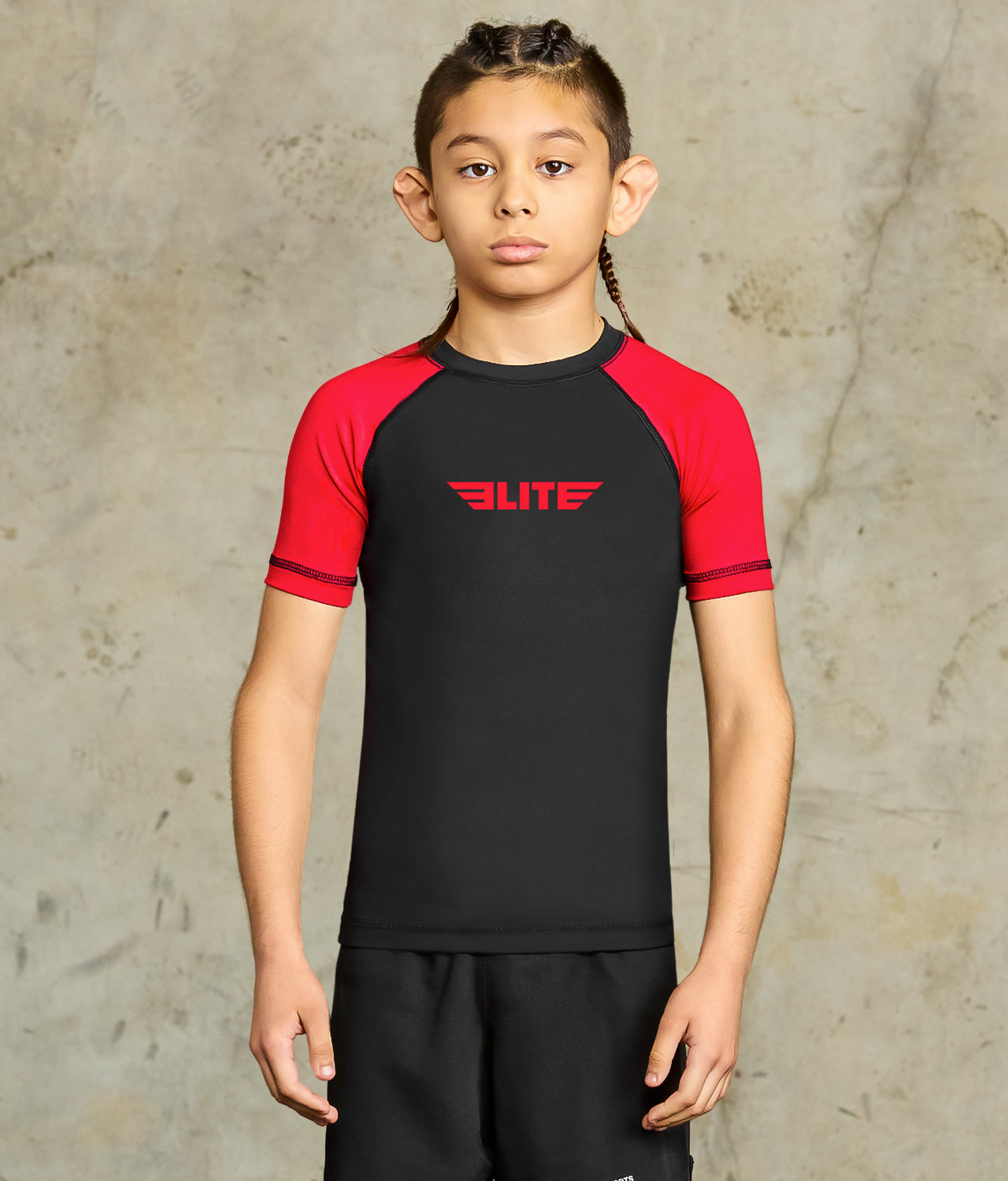 elite sports standard red short sleeve kids mma rash guard