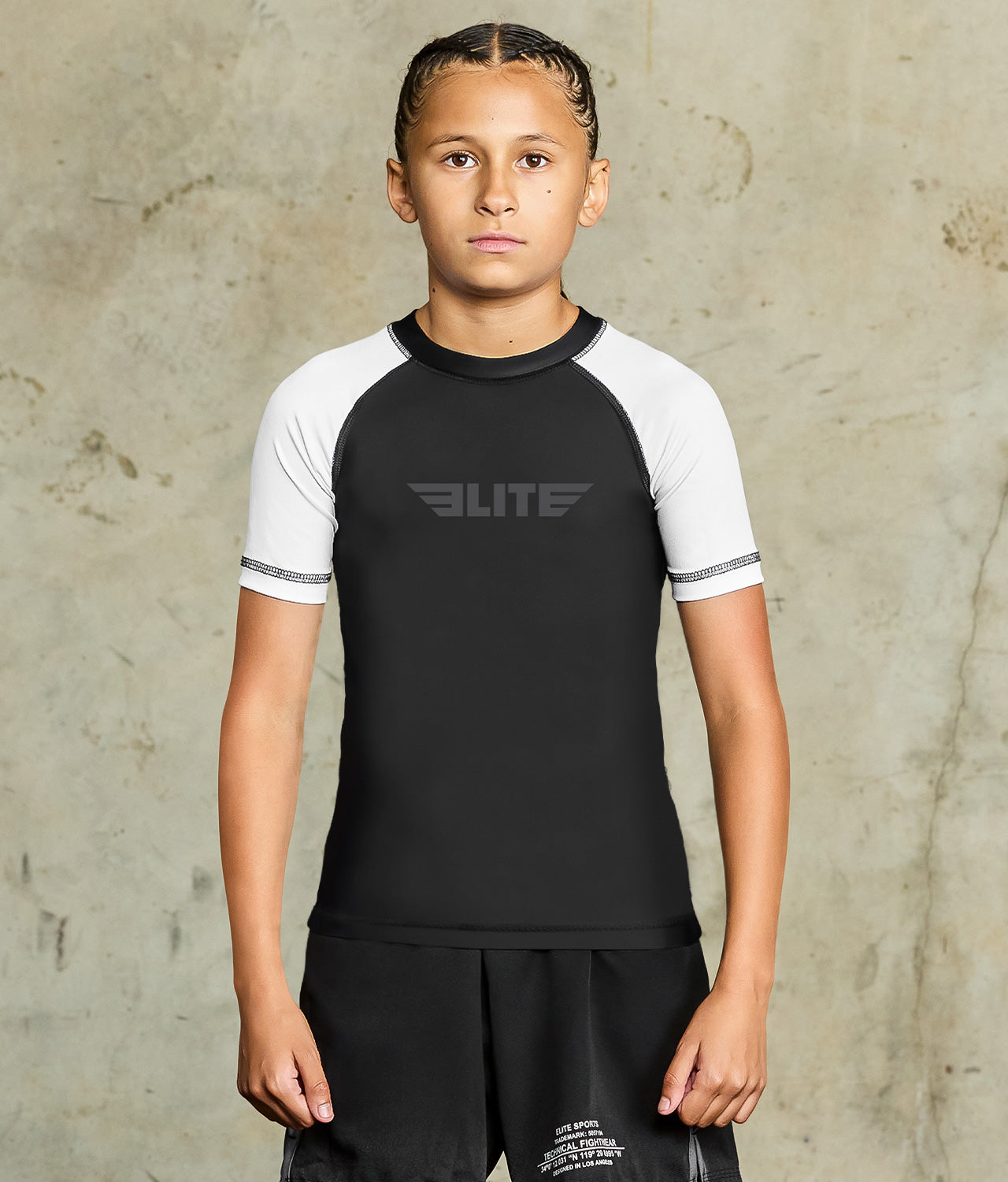elite sports standard white short sleeve kids mma rash guard