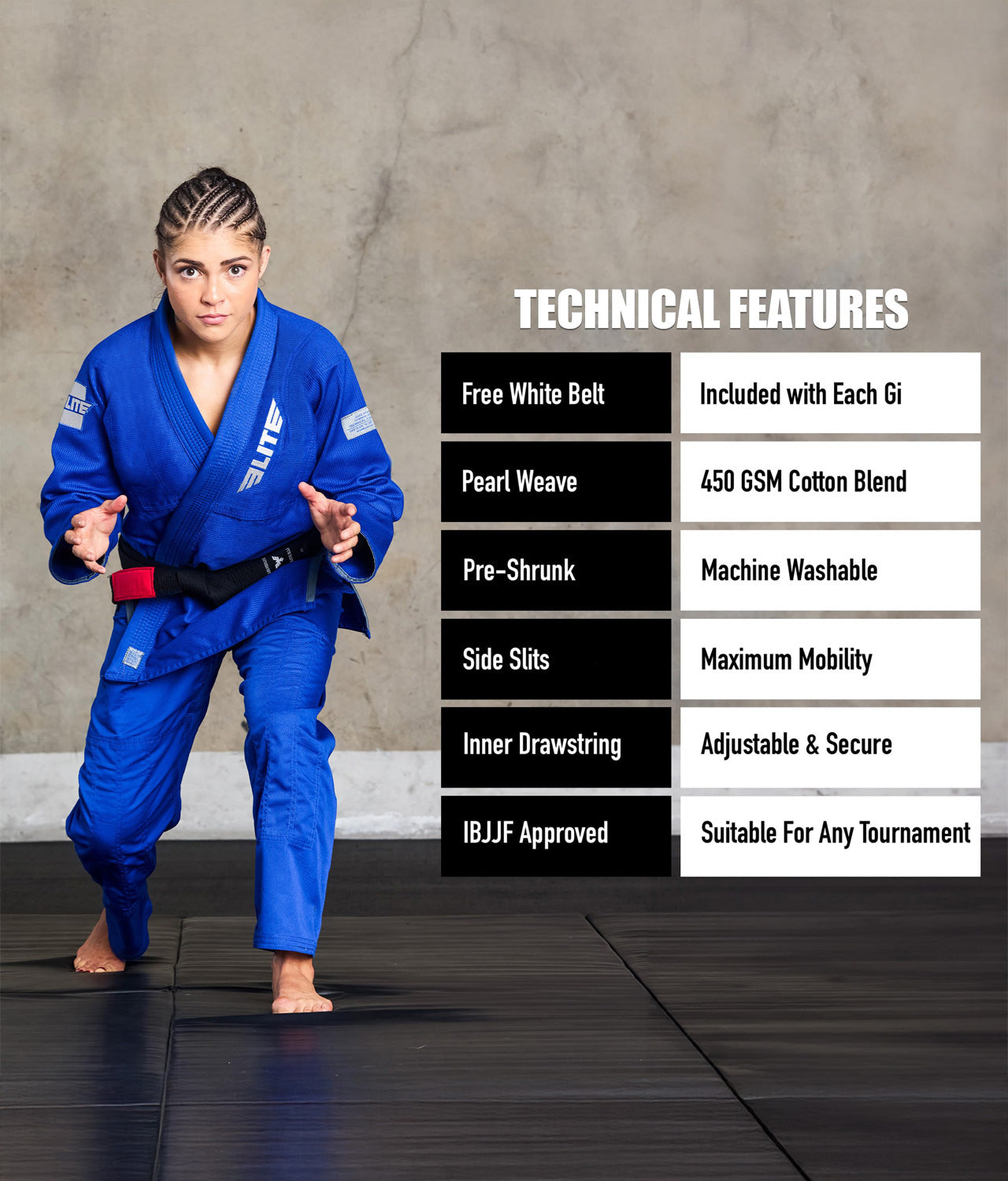 elite core blue females bjj uniform technical features