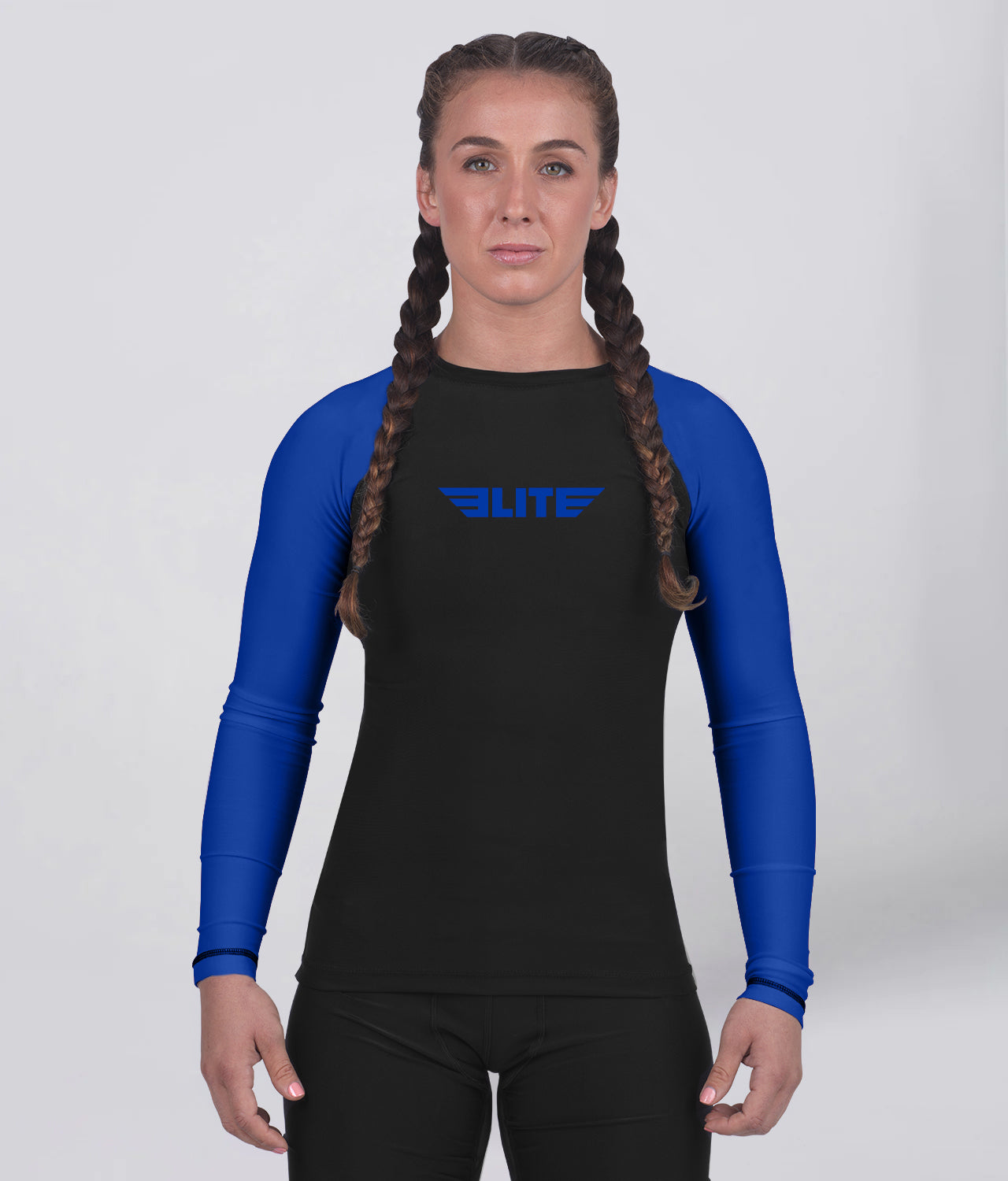 Elite Sports Women's Standard Blue Long Sleeve Jiu Jitsu BJJ Rash Guard Main View