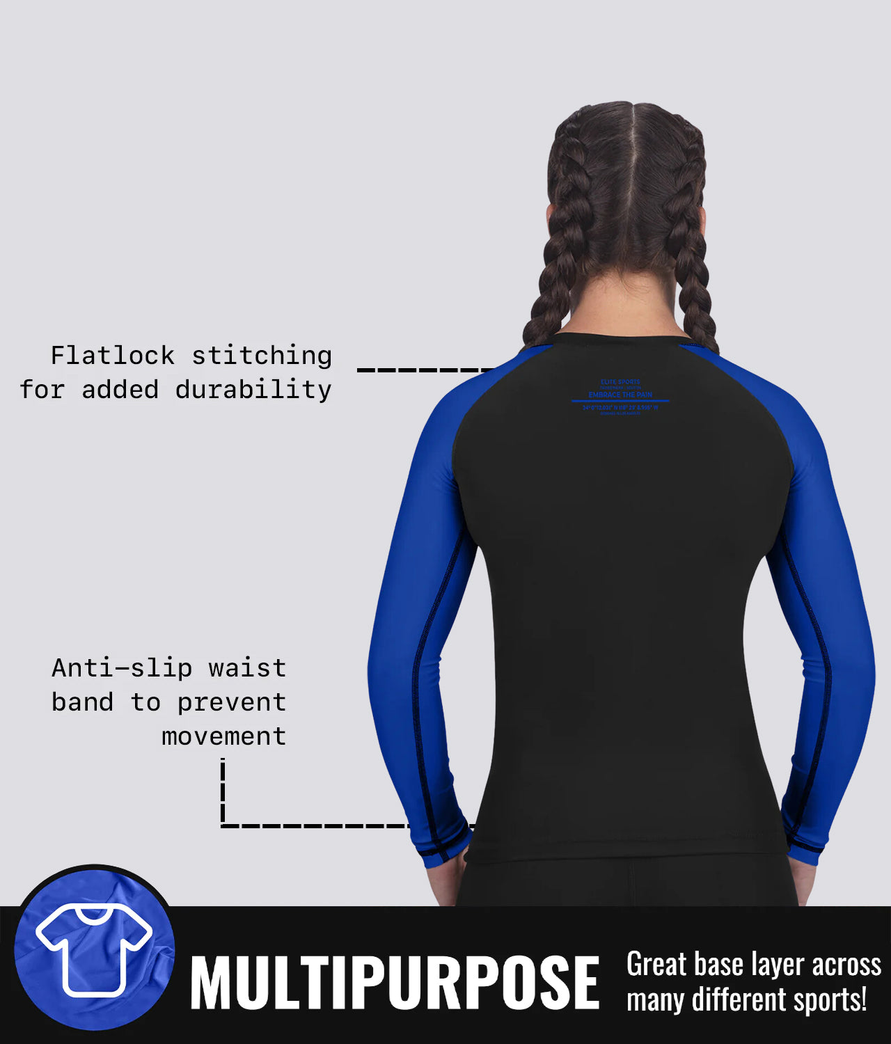 Elite Sports Women's Standard Blue Long Sleeve Jiu Jitsu BJJ Rash Guard Multipurpose