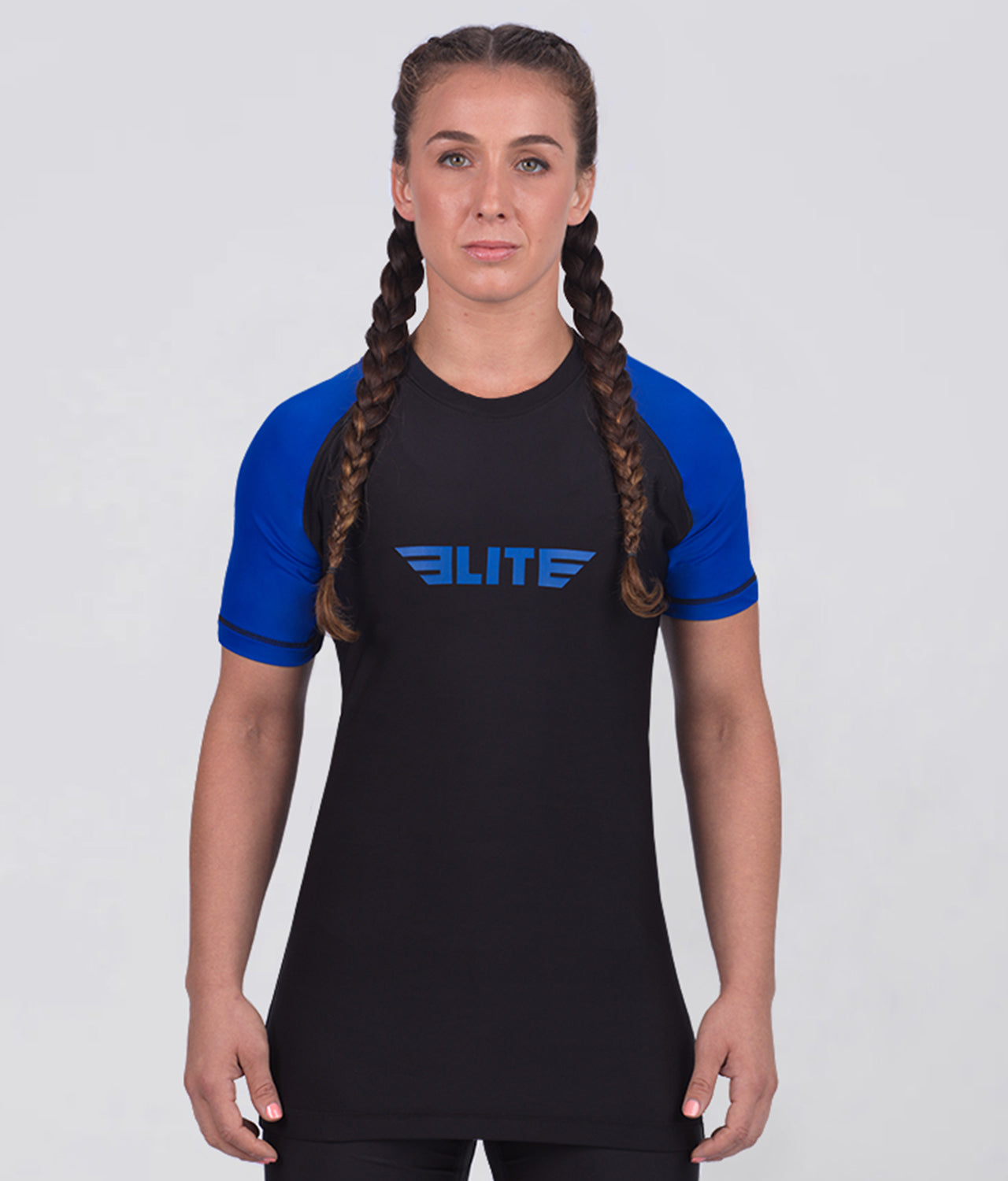Elite Sports Women's Standard Blue Short Sleeve Jiu Jitsu BJJ Rash Guard Main View