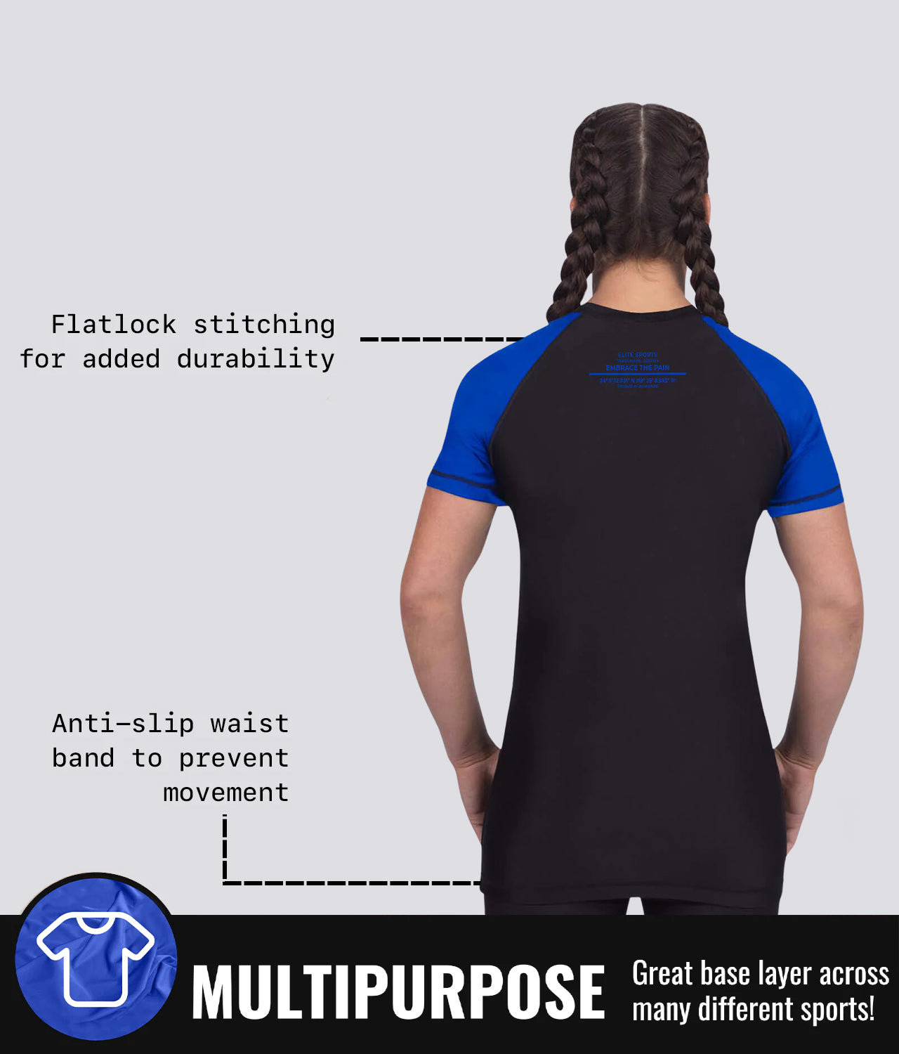 Elite Sports Women's Standard Blue Short Sleeve Jiu Jitsu BJJ Rash Guard Multipurpose