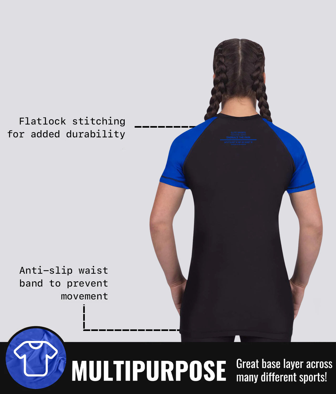 standard blue multipurpose short sleeve womens no-gi bjj rashguard