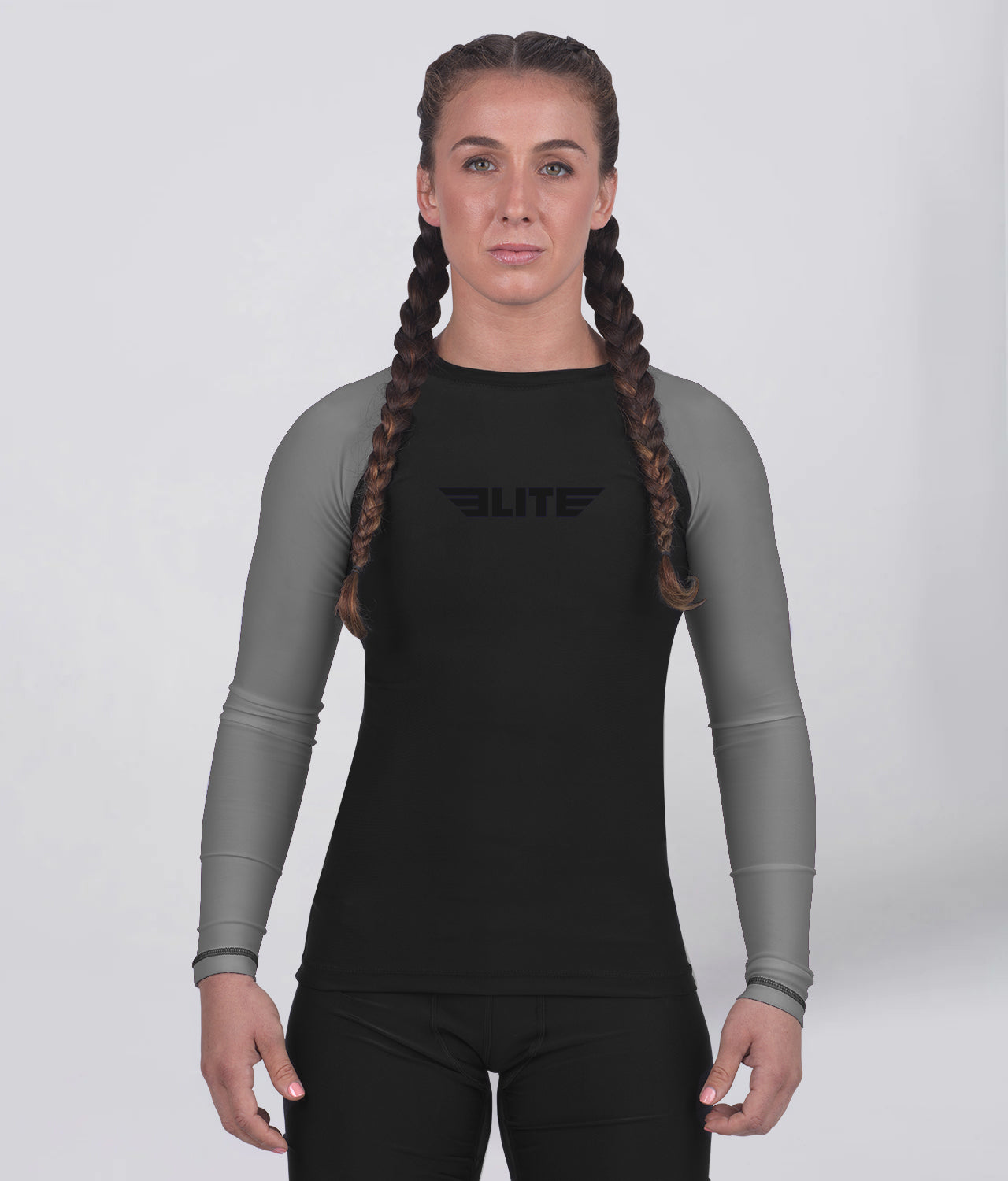 Elite Sports Women's Standard Gray Long Sleeve Jiu Jitsu BJJ Rash Guard  Main View