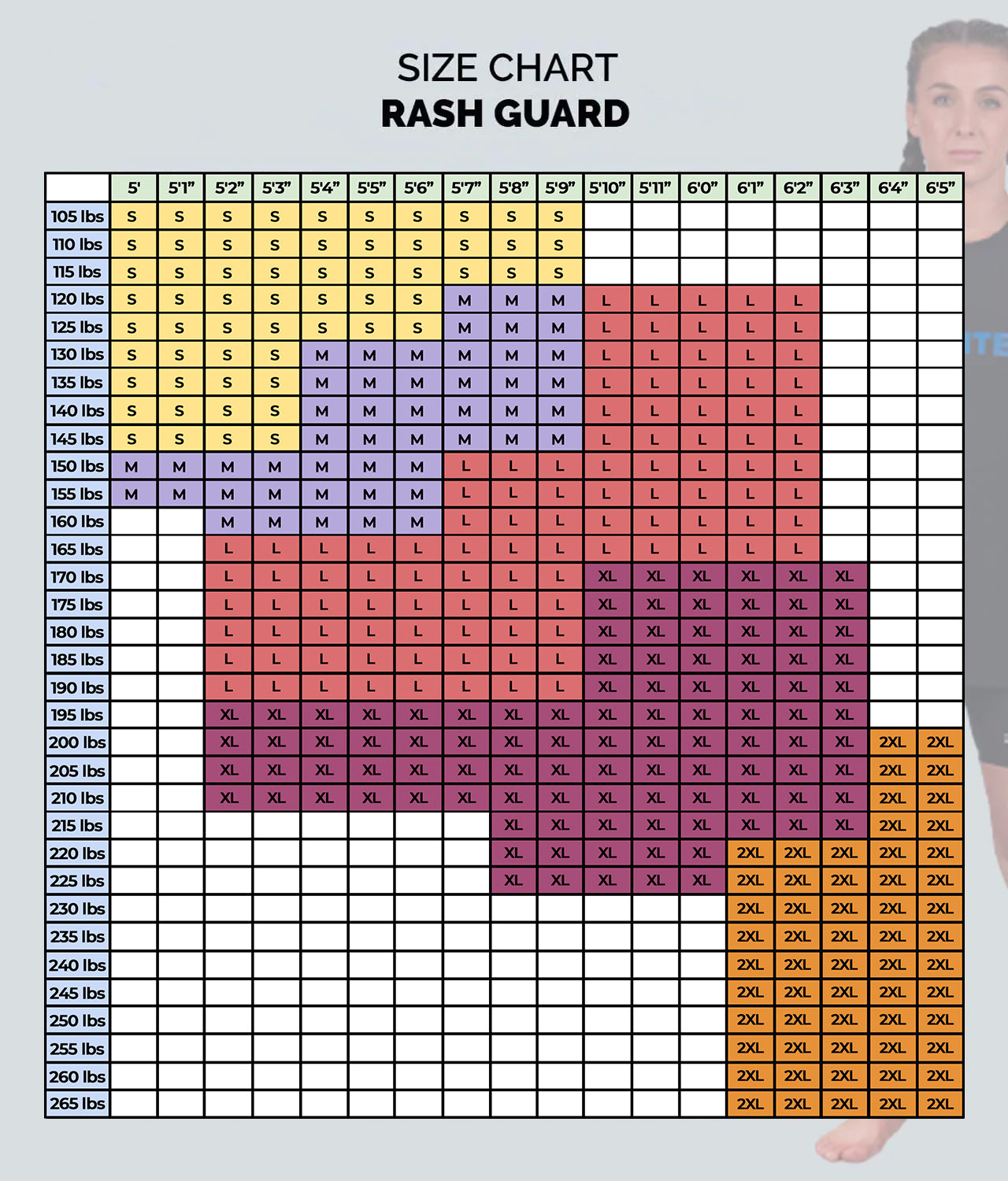 Elite Sports Women's Standard Gray Long Sleeve MMA Rash Guard Size Guide