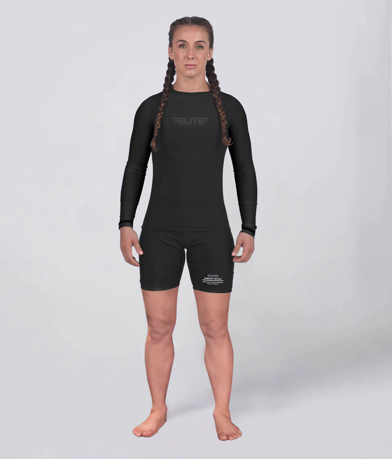 Elite Sports Women's Standard Black Long Sleeve MMA Rash Guard Full Look