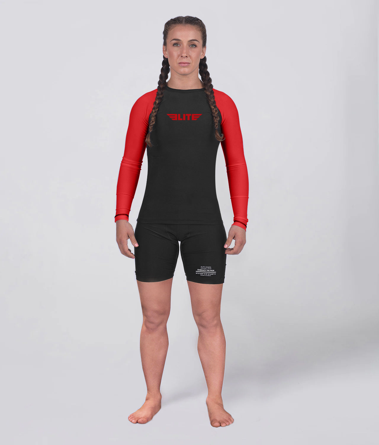 Elite Sports Women's Standard Red Long Sleeve Jiu Jitsu BJJ Rash Guard Full Look