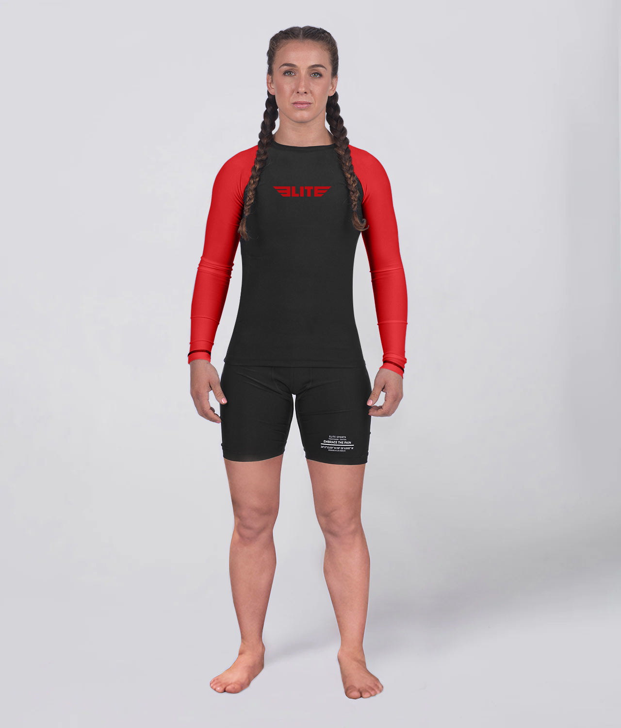 Elite Sports Women's Standard Red Long Sleeve MMA Rash Guard Full Look
