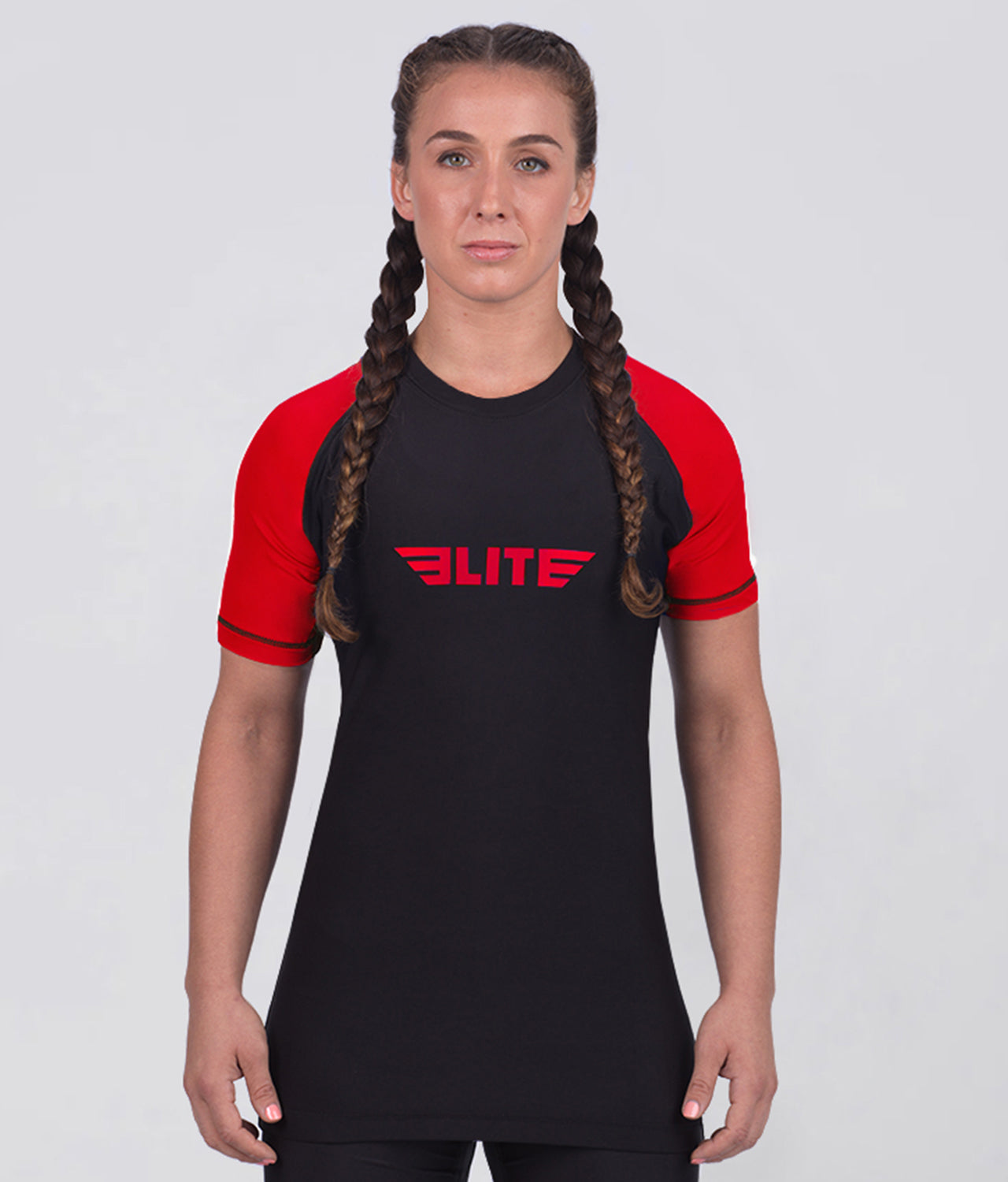 Elite Sports Women's Standard Red Short Sleeve Jiu Jitsu BJJ Rash Guard Main View